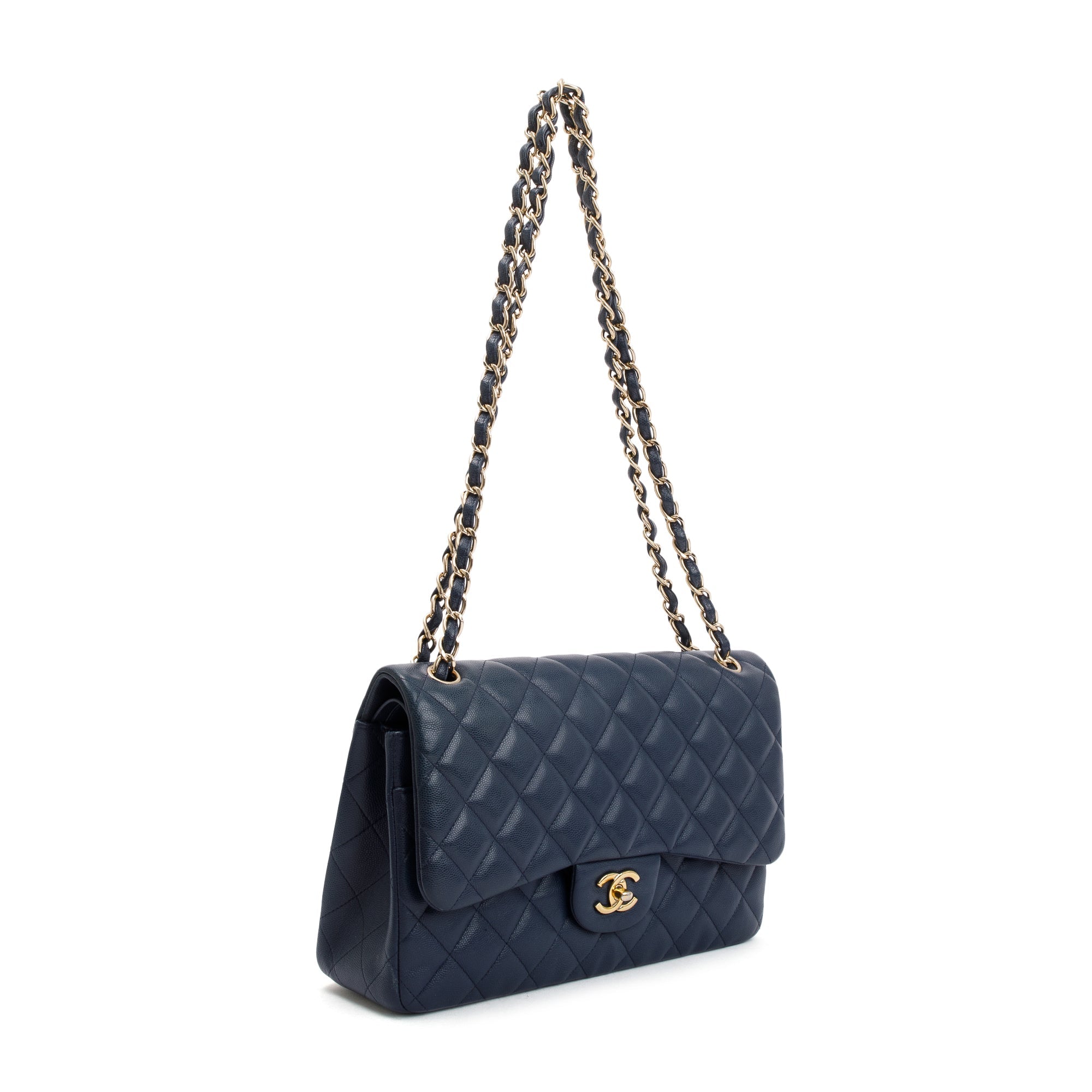 Chanel Navy Caviar Leather Classic Jumbo Double Flap Bag