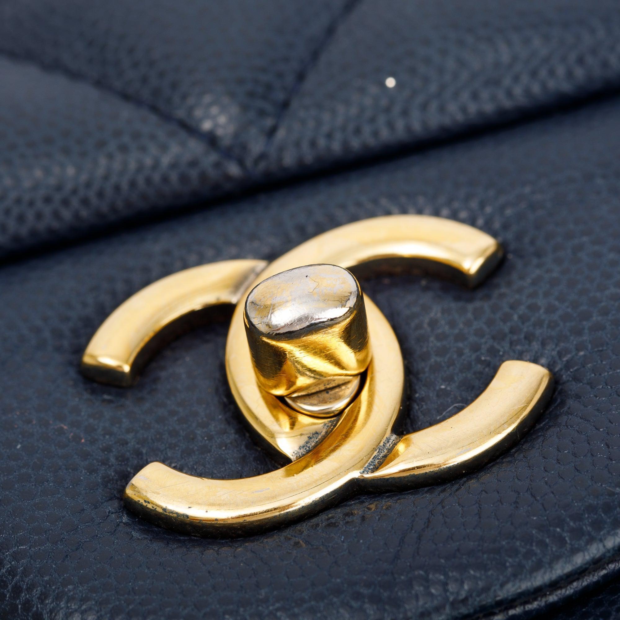 Chanel Navy Caviar Leather Classic Jumbo Double Flap Bag