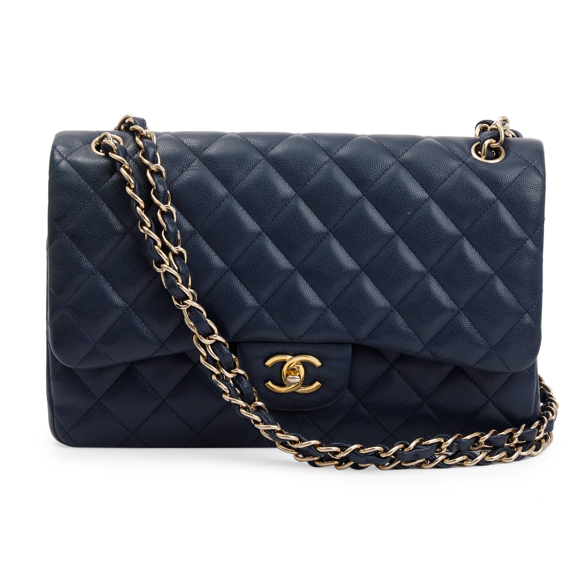 Chanel Navy Caviar Leather Classic Jumbo Double Flap Bag