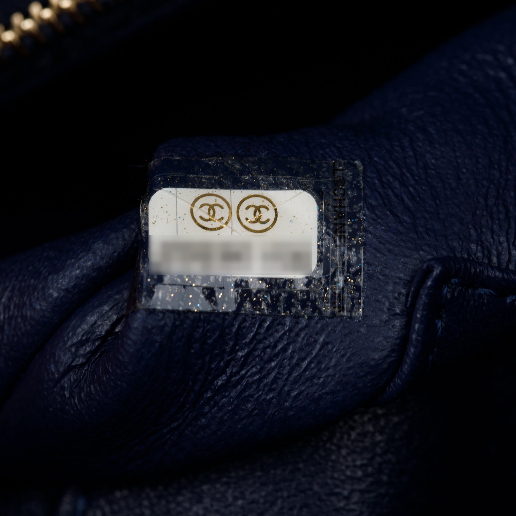 Chanel Navy Caviar Leather Lizard-Trimmed Small Coco Handle Bag w/ Box & Authenticity Card