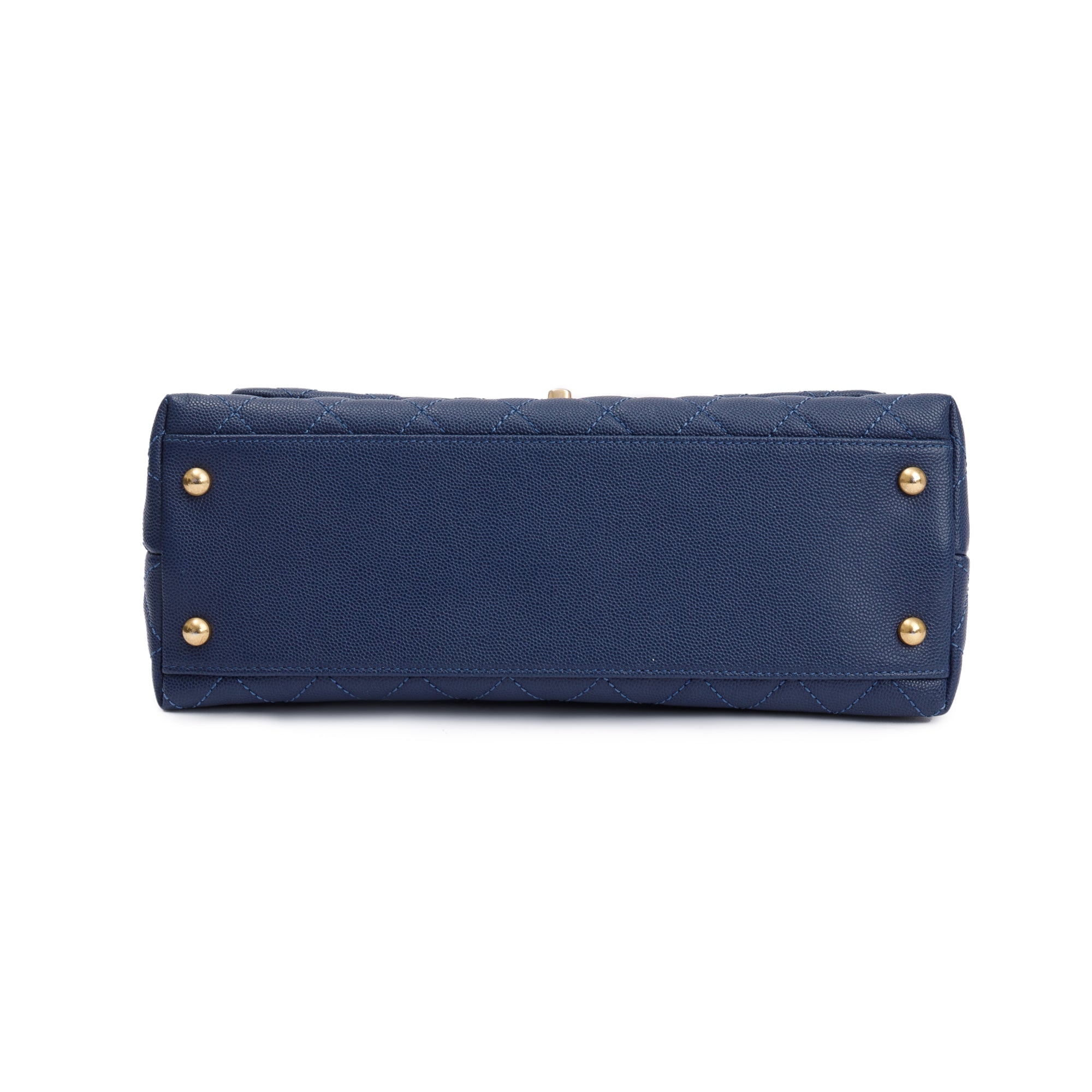 Chanel Navy Caviar Leather Lizard-Trimmed Small Coco Handle Bag w/ Box & Authenticity Card