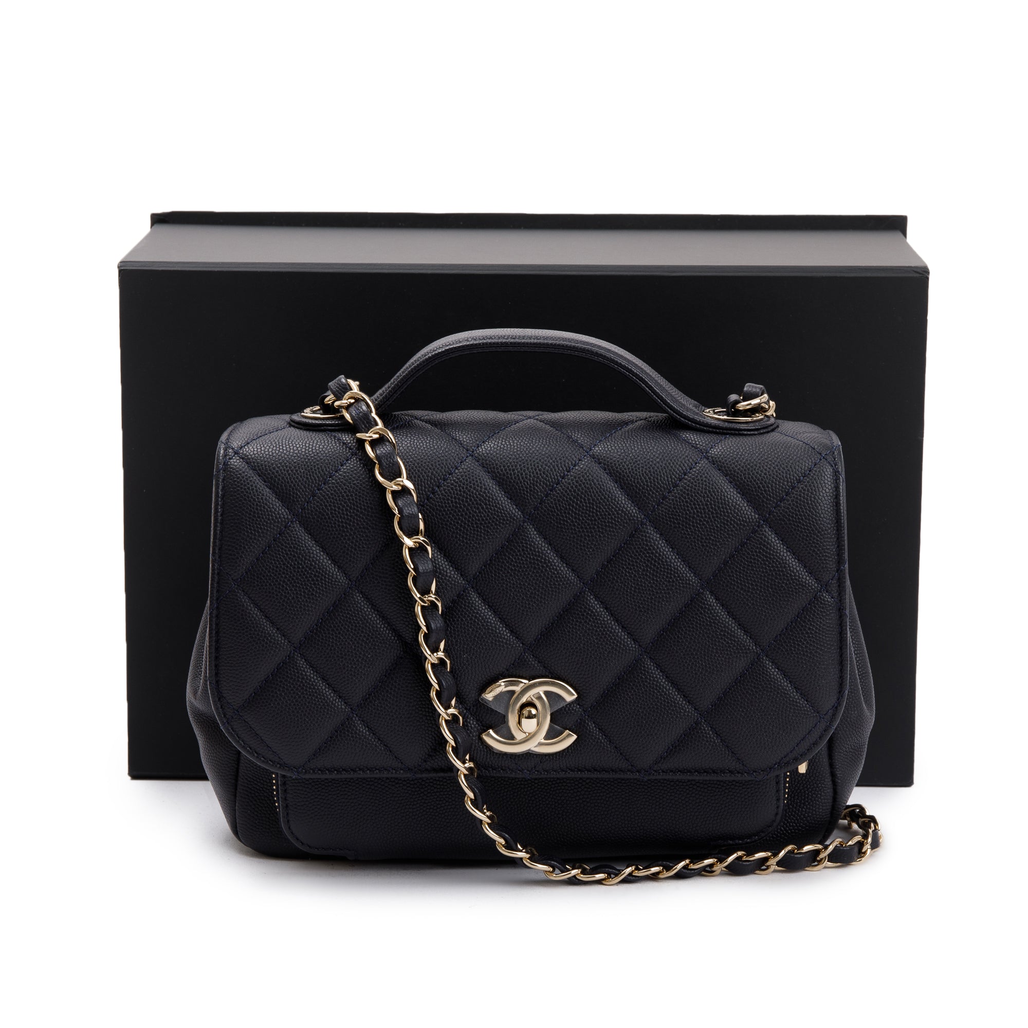 Chanel Navy Caviar Leather Medium Business Affinity Flap Bag w/ Box, Receipt & Authenticity Card
