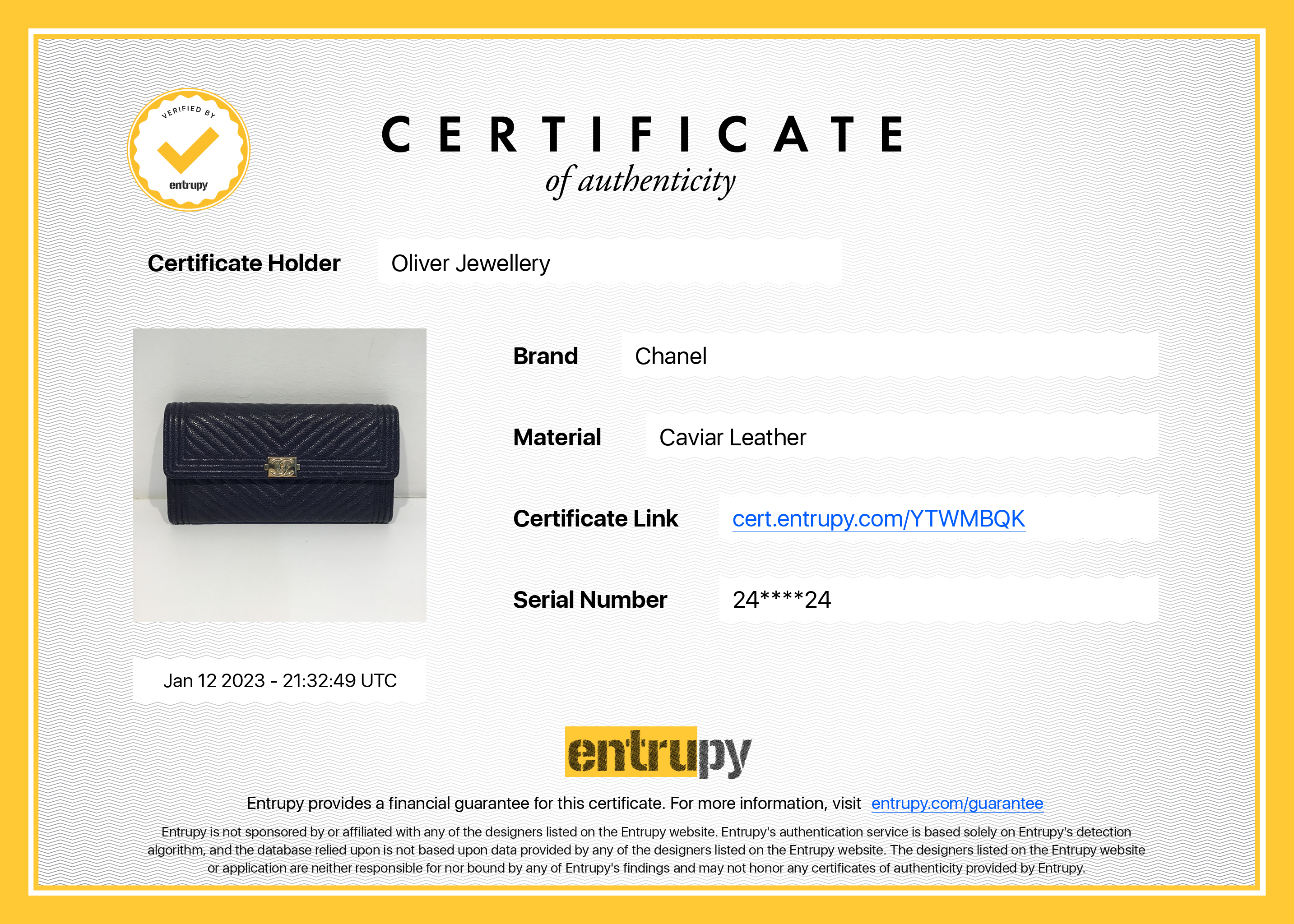 Chanel Navy Chevron Boy Long Flap Wallet w/ Authenticity Card