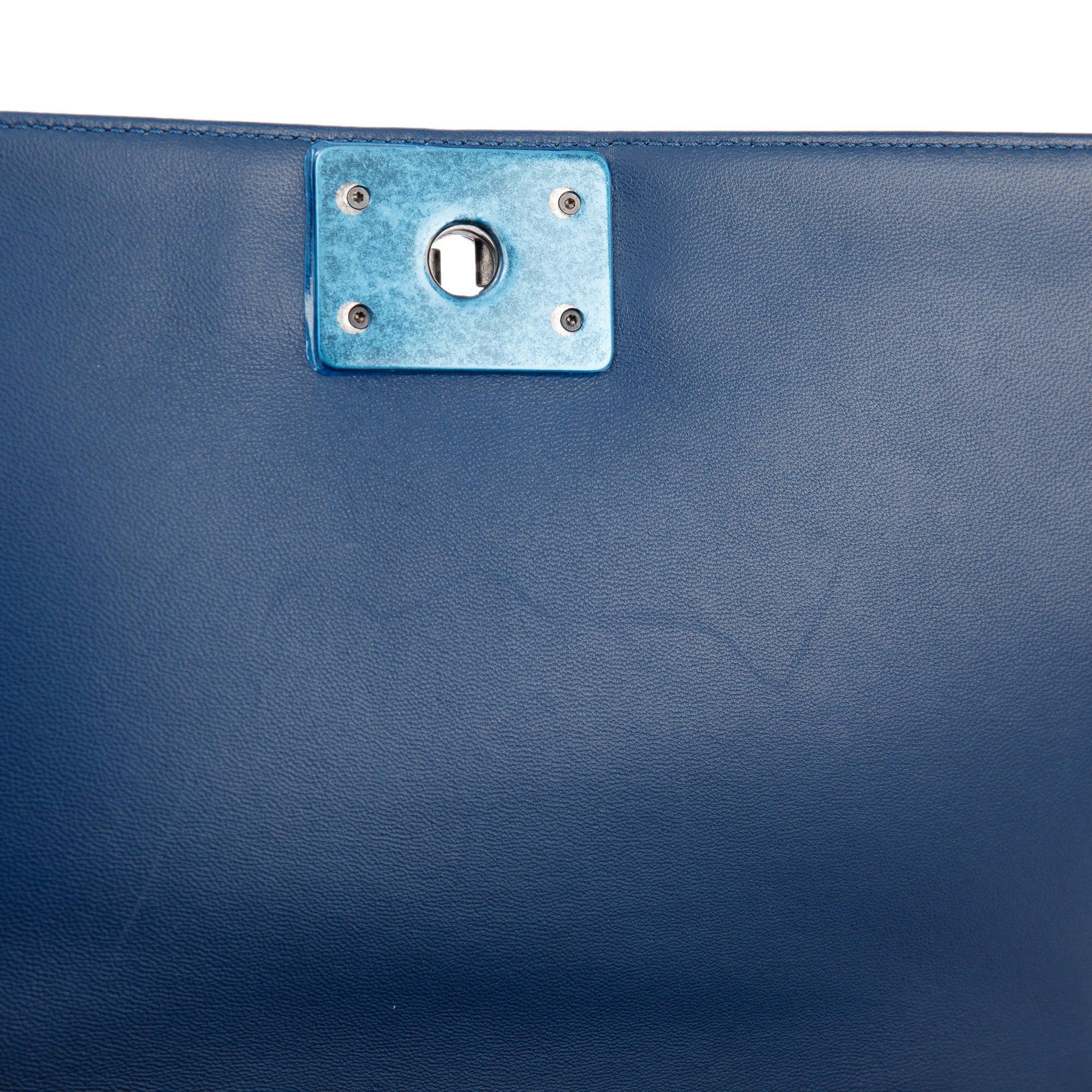 Chanel Navy Chevron Large Boy Bag