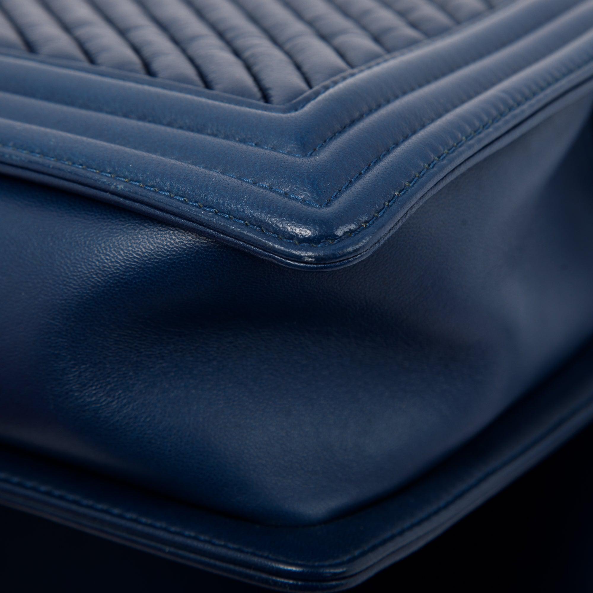 Chanel Navy Chevron Large Boy Bag w/ Authenticity Card