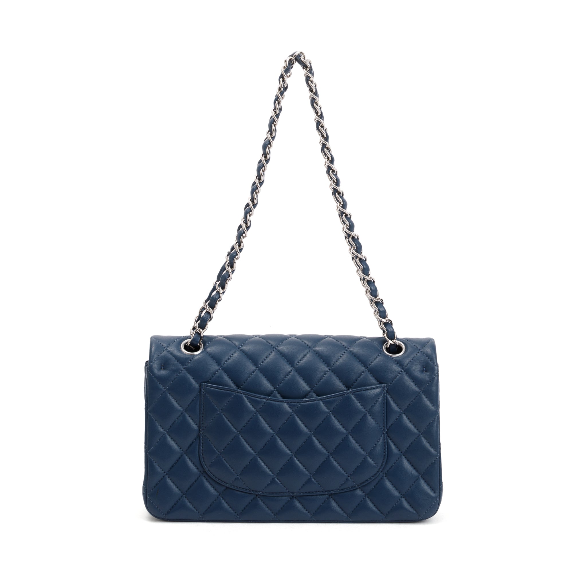 Chanel Navy Lambskin Leather Classic Medium Double Flap Bag w/ Box & Authenticity Card