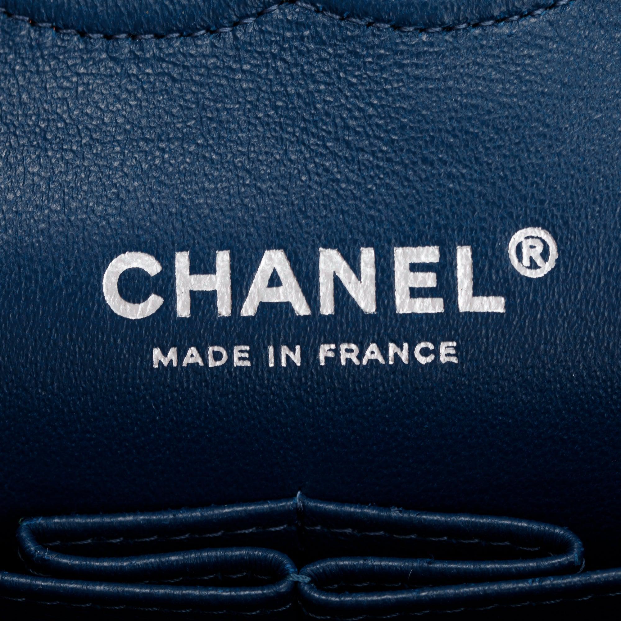 Chanel Navy Lambskin Leather Classic Medium Double Flap Bag w/ Box & Authenticity Card