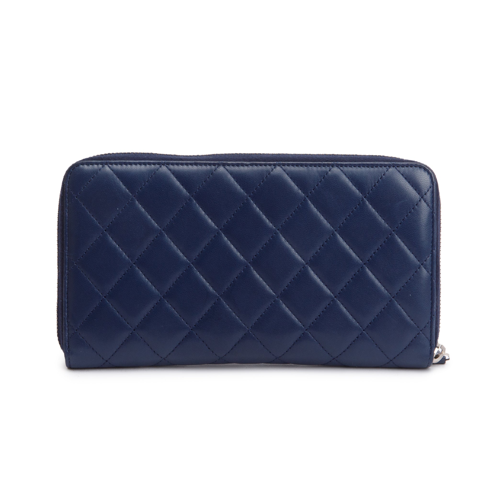 Chanel Navy Lambskin Leather Large Zip Around Organizer Wallet w/ Receipt & Authenticity Card