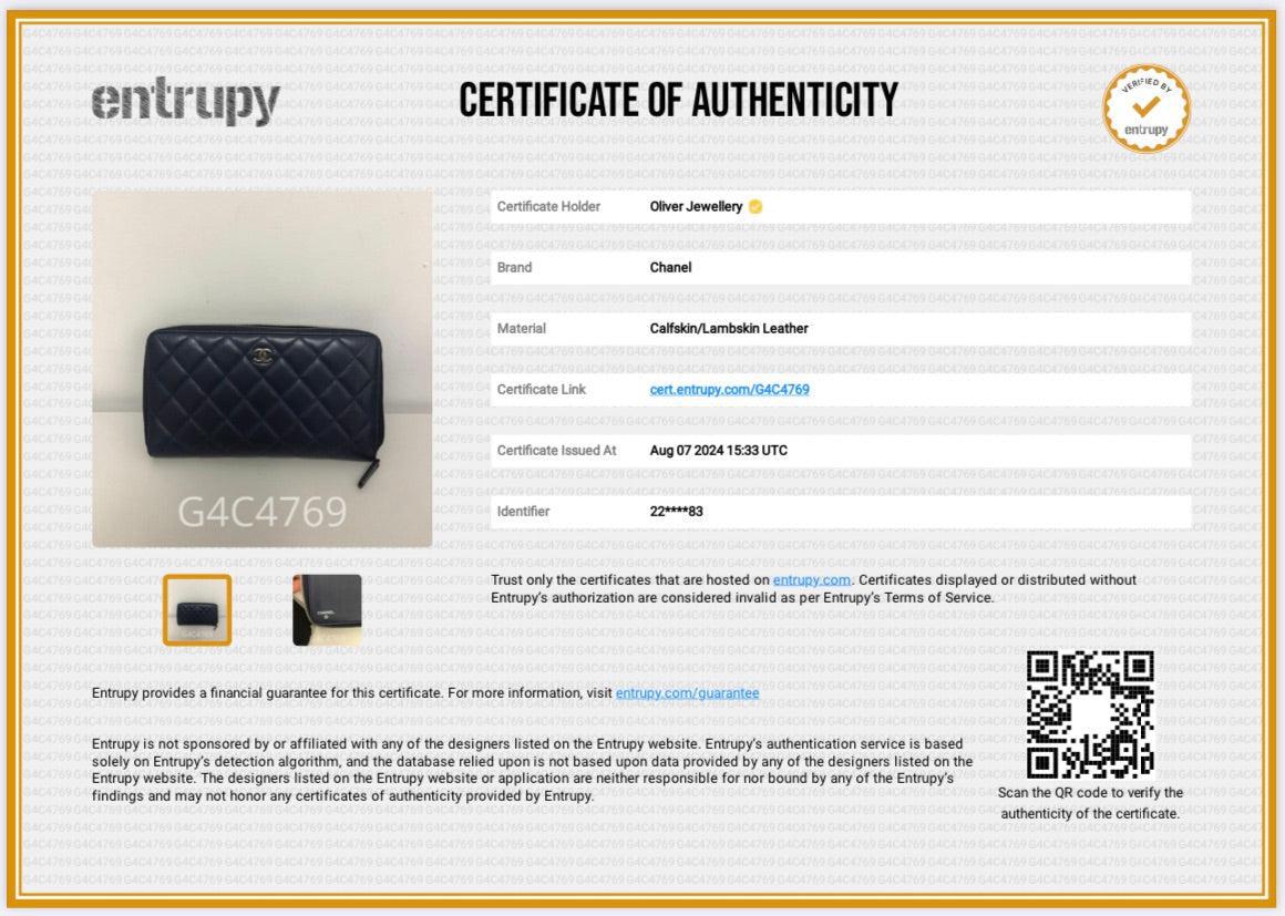 Chanel Navy Lambskin Leather Large Zip Around Organizer Wallet w/ Receipt & Authenticity Card