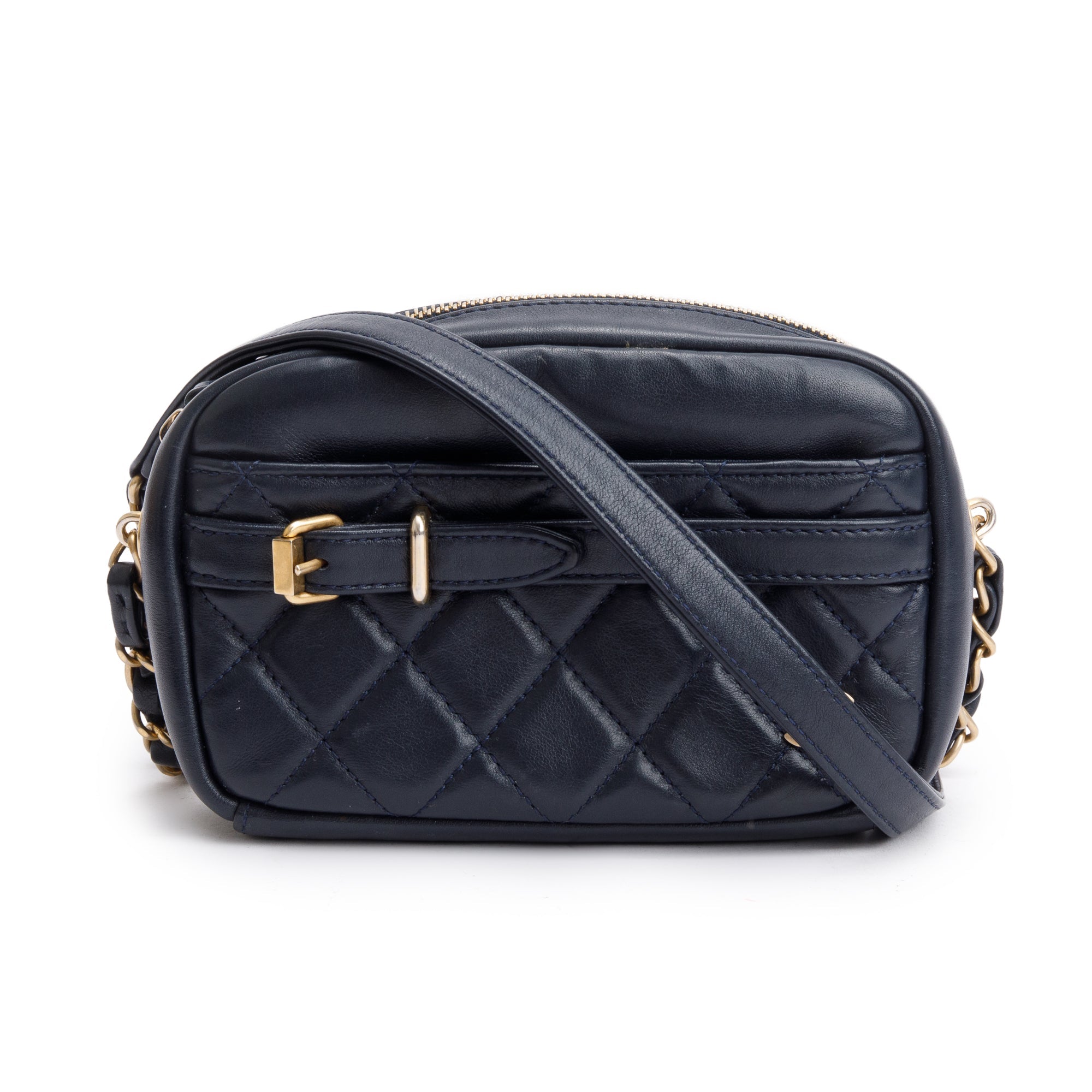 Chanel Navy Lambskin Leather Small Buckle Camera Case