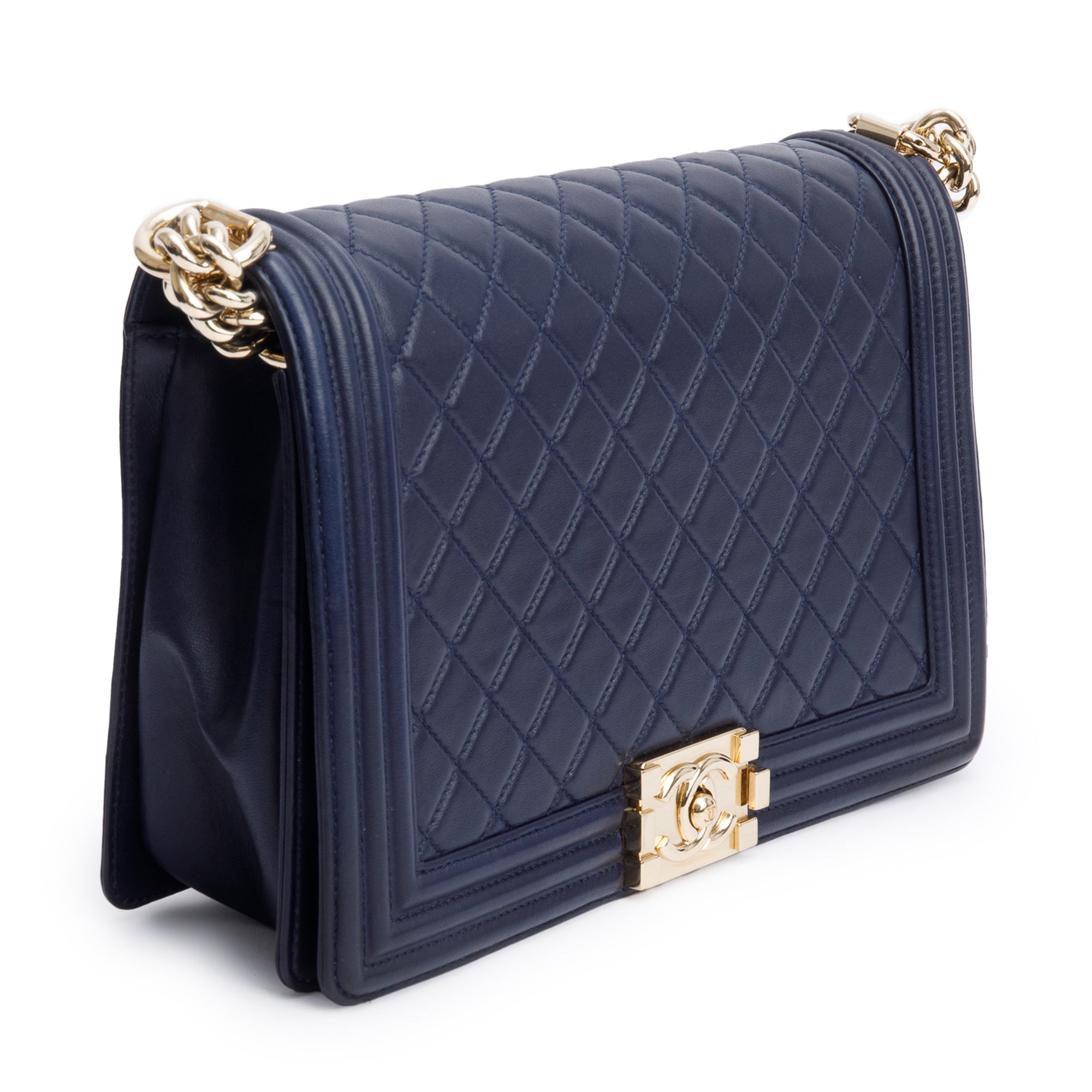 Chanel Navy Quilted Lambskin Leather Large Boy Bag