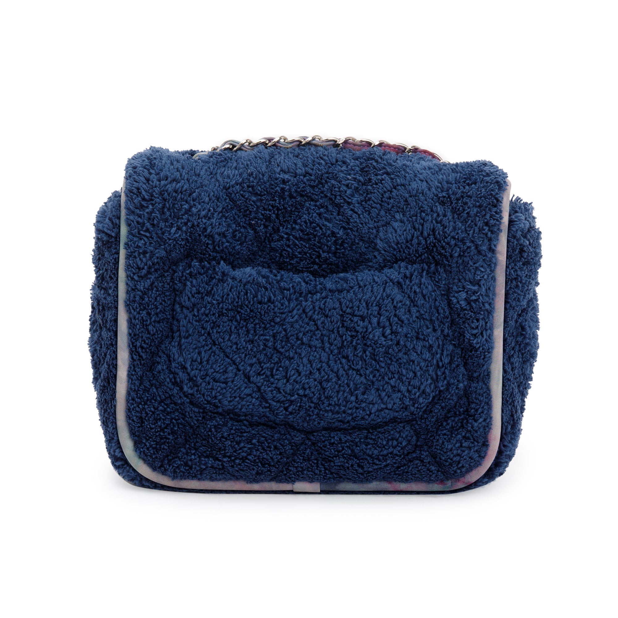 Chanel Navy Quilted Terry Cloth Small Square Flap Bag w/ Authenticity Card