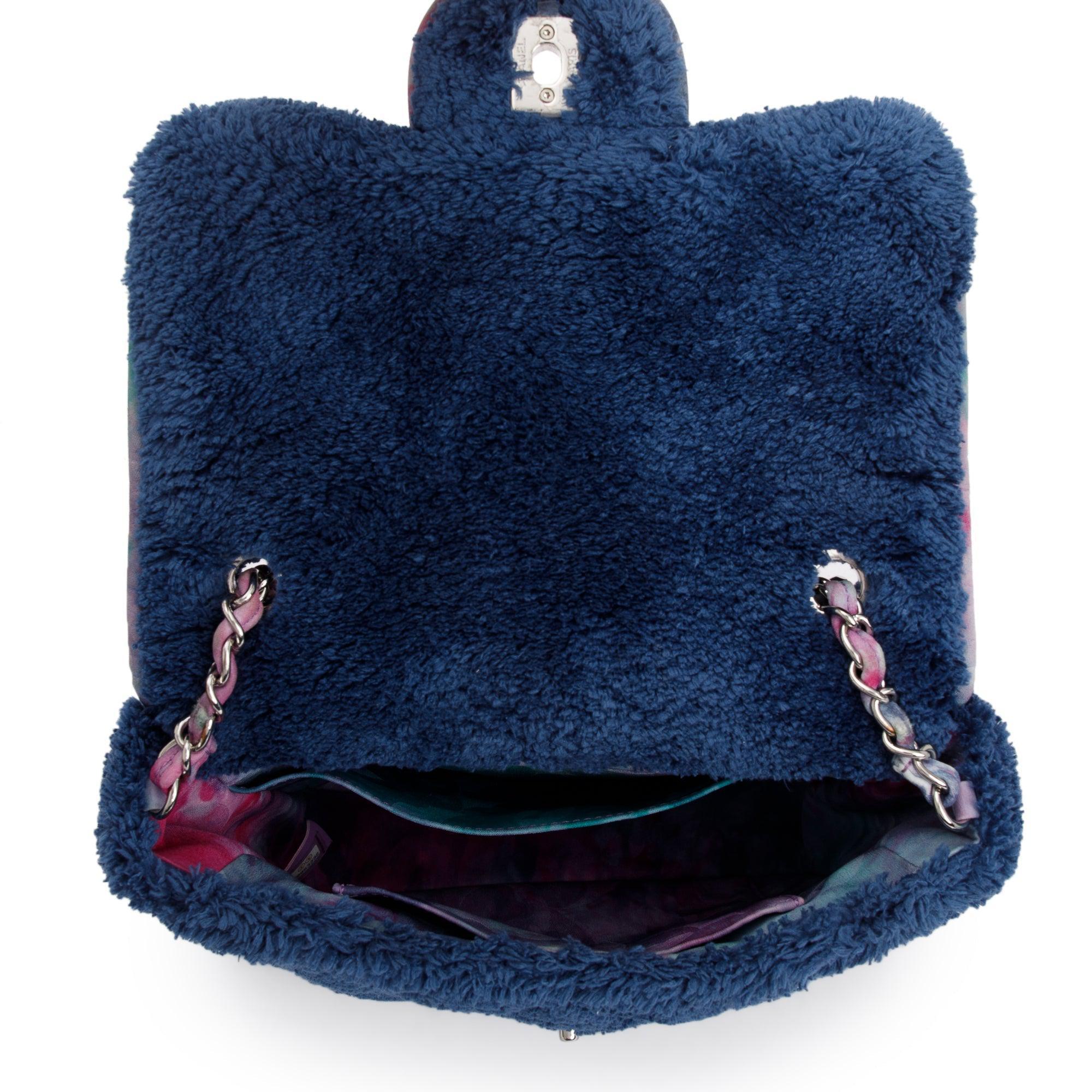 Chanel Navy Quilted Terry Cloth Small Square Flap Bag w/ Authenticity Card