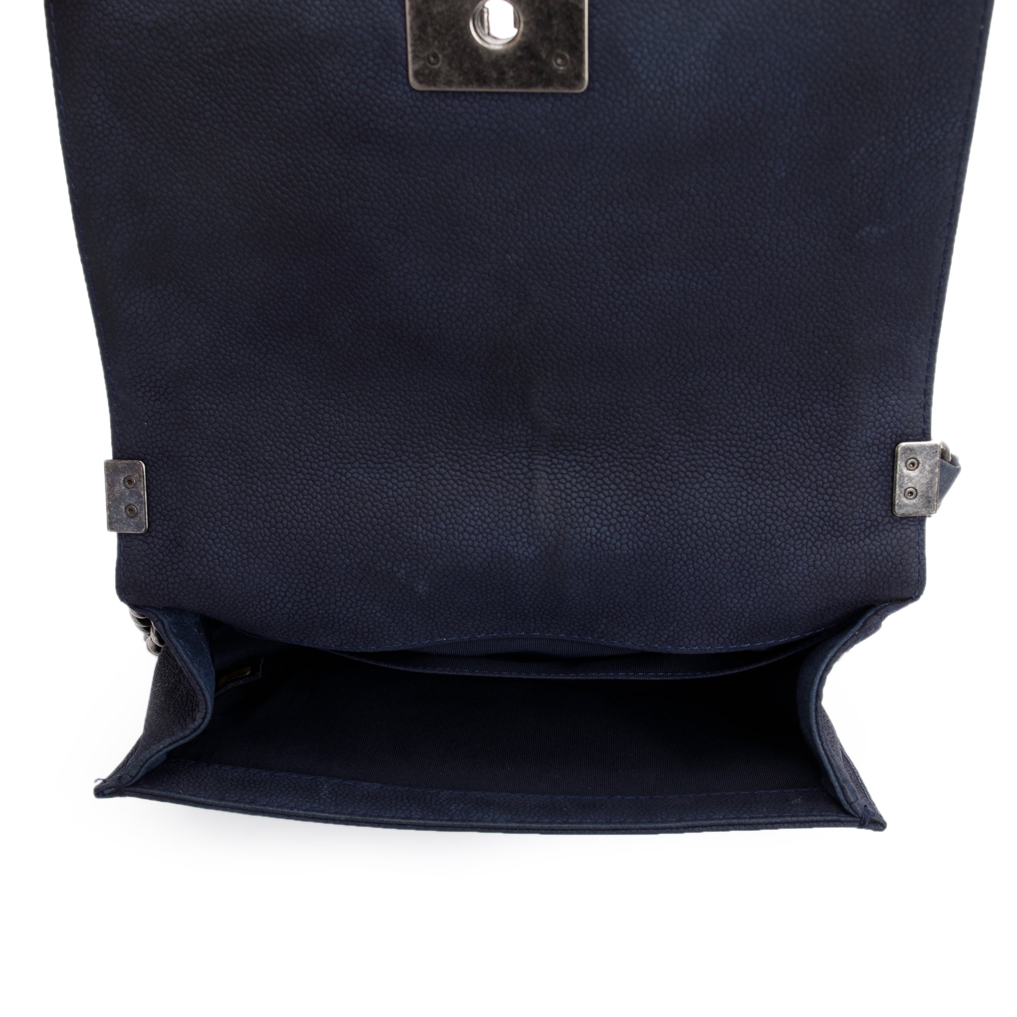 Chanel Navy Suede Calfskin Medium Boy Bag w/ Box