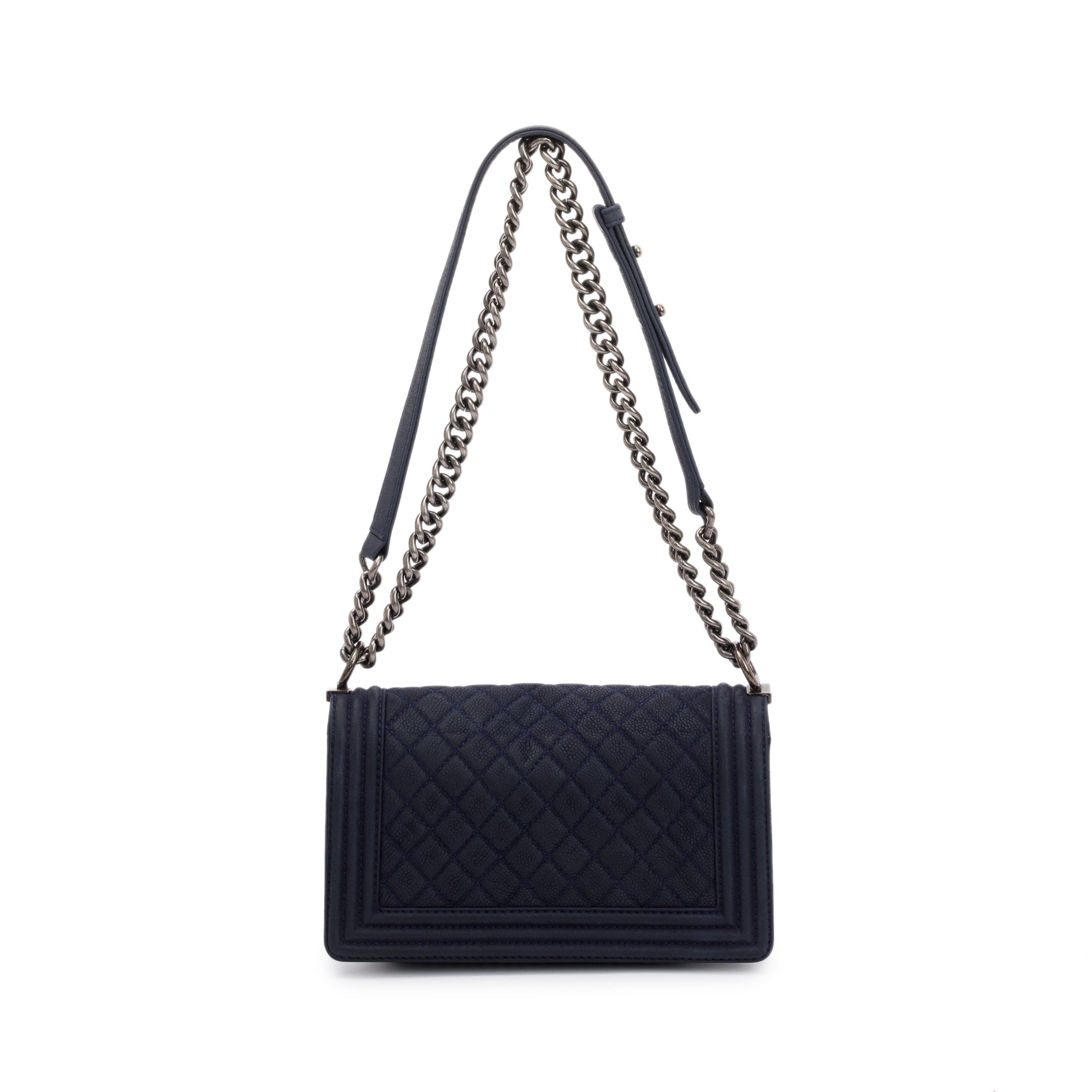 Chanel Navy Suede Calfskin Medium Boy Bag w/ Box