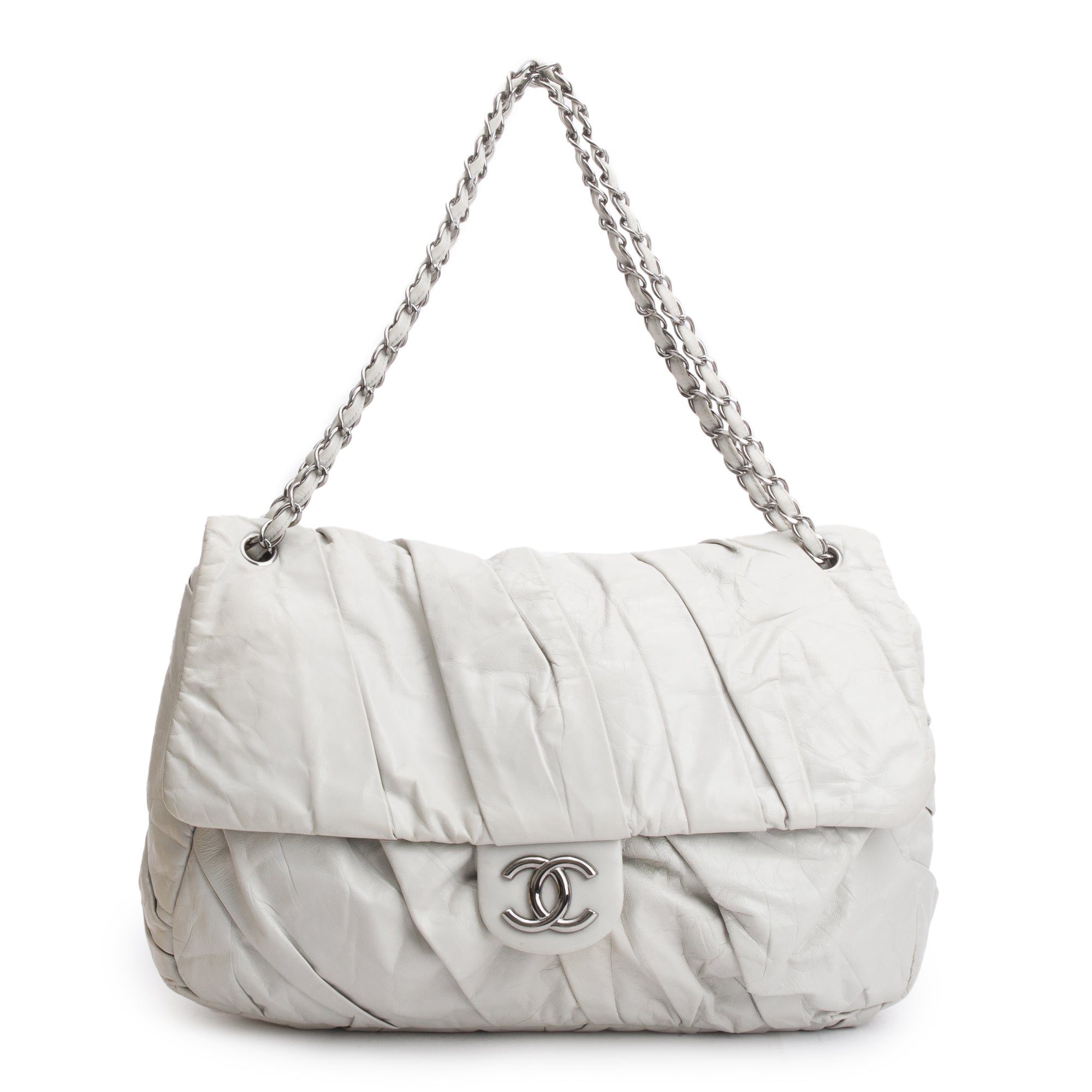 Chanel Netral Glazed Calfskin Leather Twisted Maxi Flap Bag