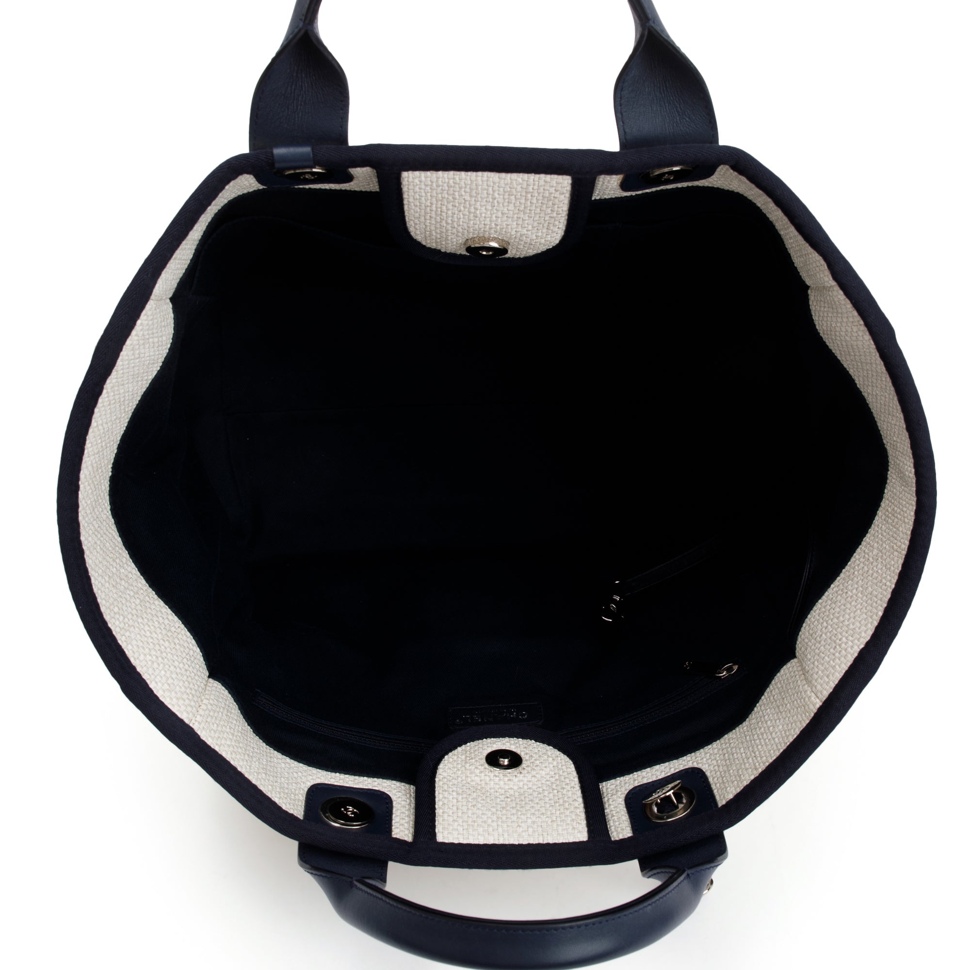 Chanel Neutral Canvas Navy Calfskin Medium Deauville Tote w/ Authenticity Card