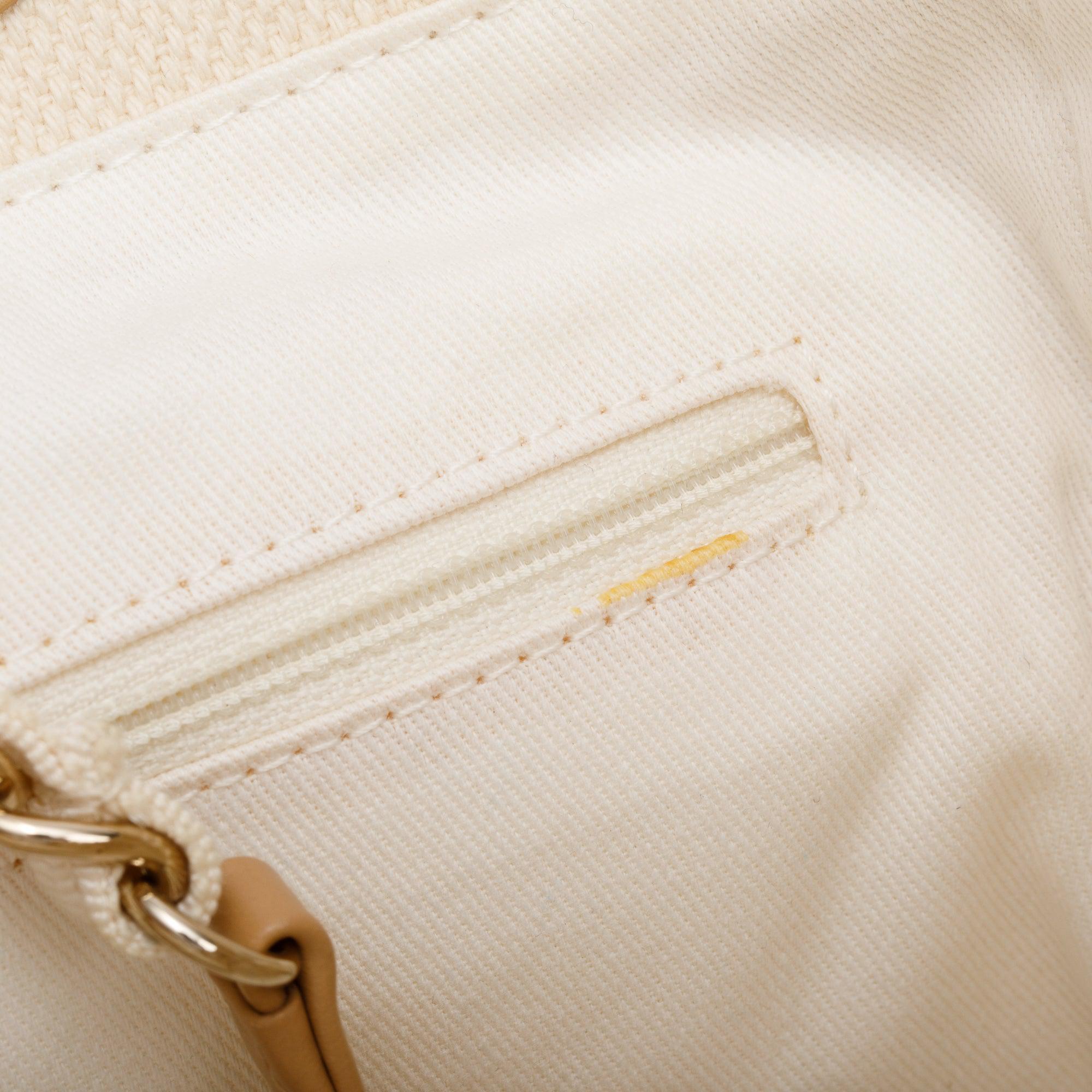 Chanel Neutral Canvas Tan Calfskin Pearl Medium Deauville Shopping Tote w/ Authenticity Card