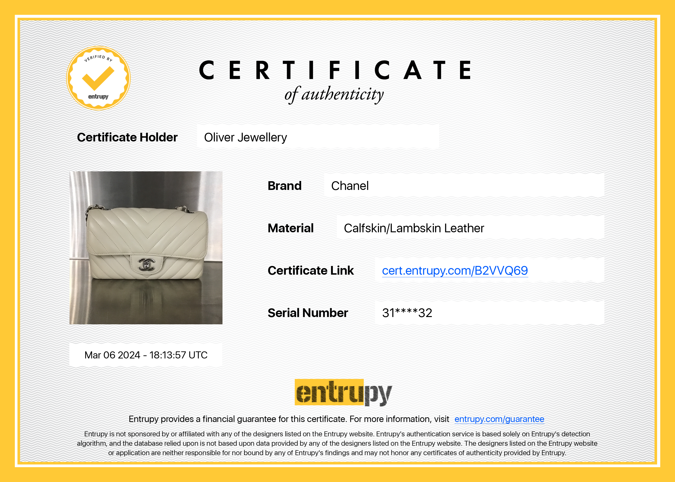 Chanel Neutral Chevron Quilted Lambskin Classic Mini Rectangular Flap Bag w/ Box & Authenticity Card