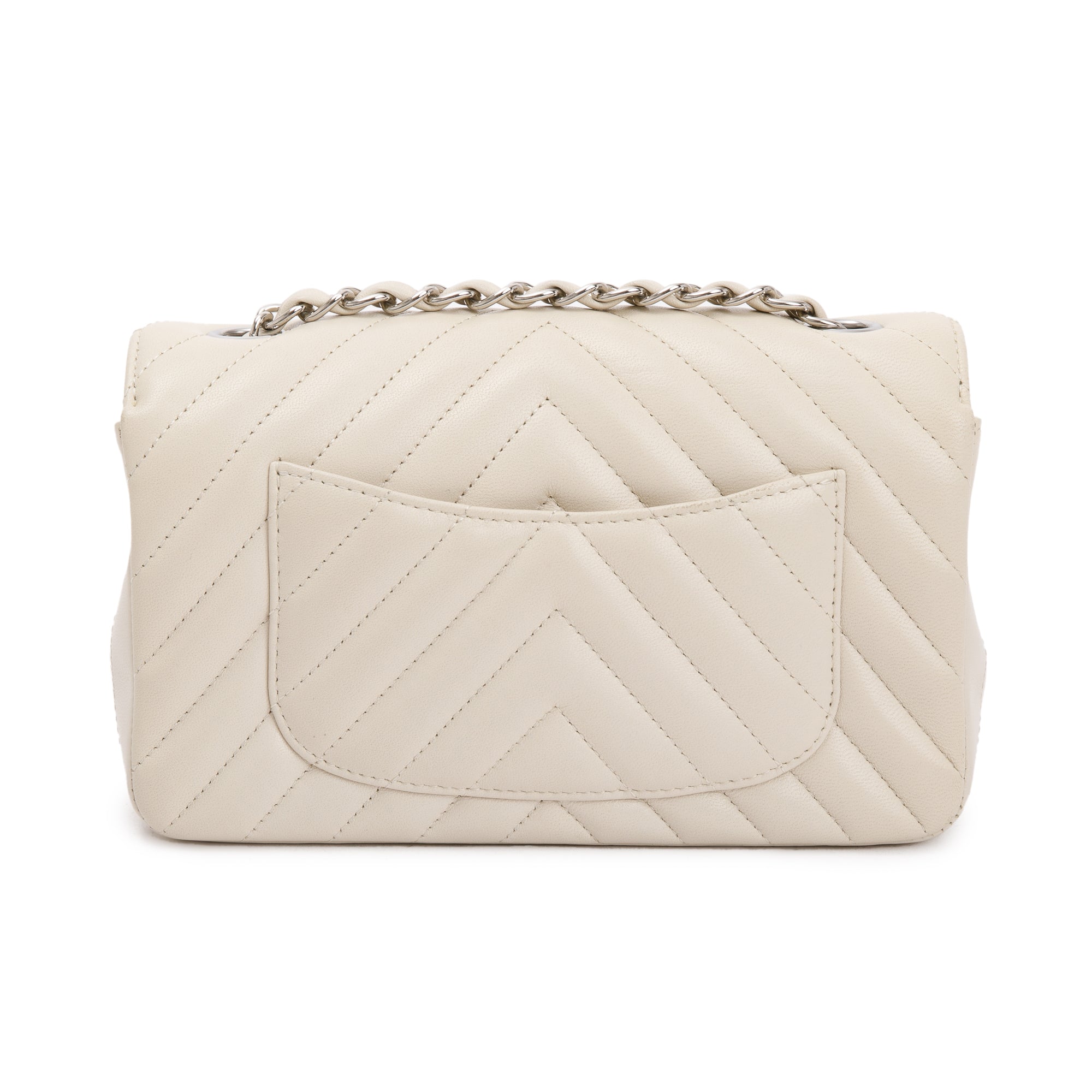Chanel Neutral Chevron Quilted Lambskin Classic Mini Rectangular Flap Bag w/ Box & Authenticity Card