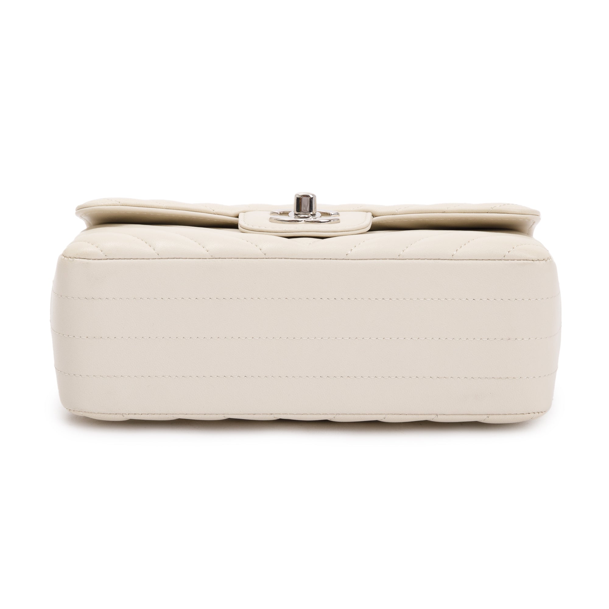 Chanel Neutral Chevron Quilted Lambskin Classic Mini Rectangular Flap Bag w/ Box & Authenticity Card