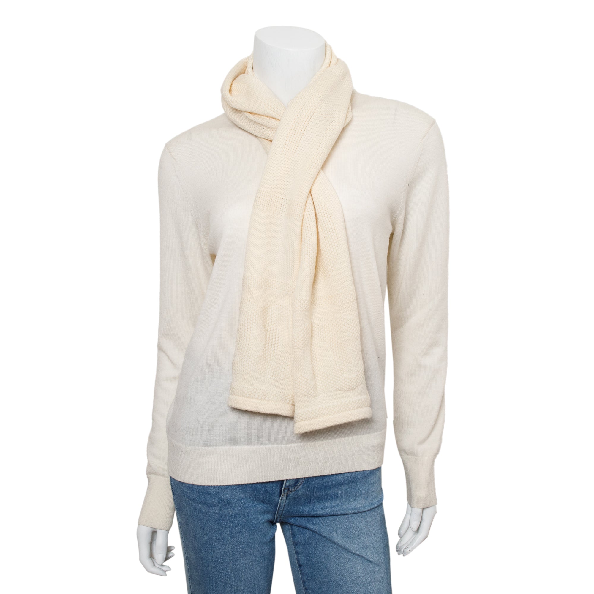 Chanel Neutral Logo Print Wool Scarf