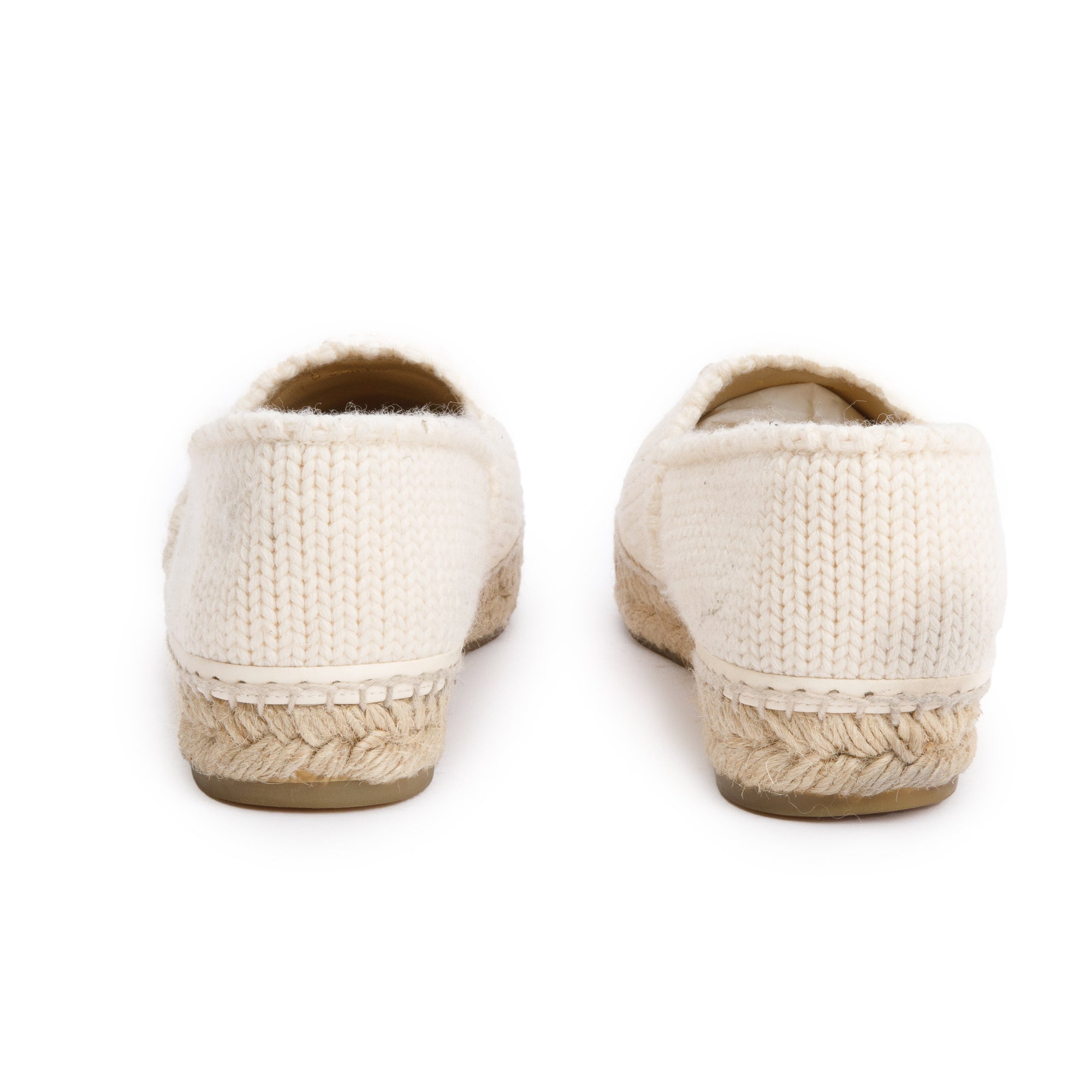 Chanel Neutral Wool Black Leather CC Logo Espadrilles, Size 40 w/ Box