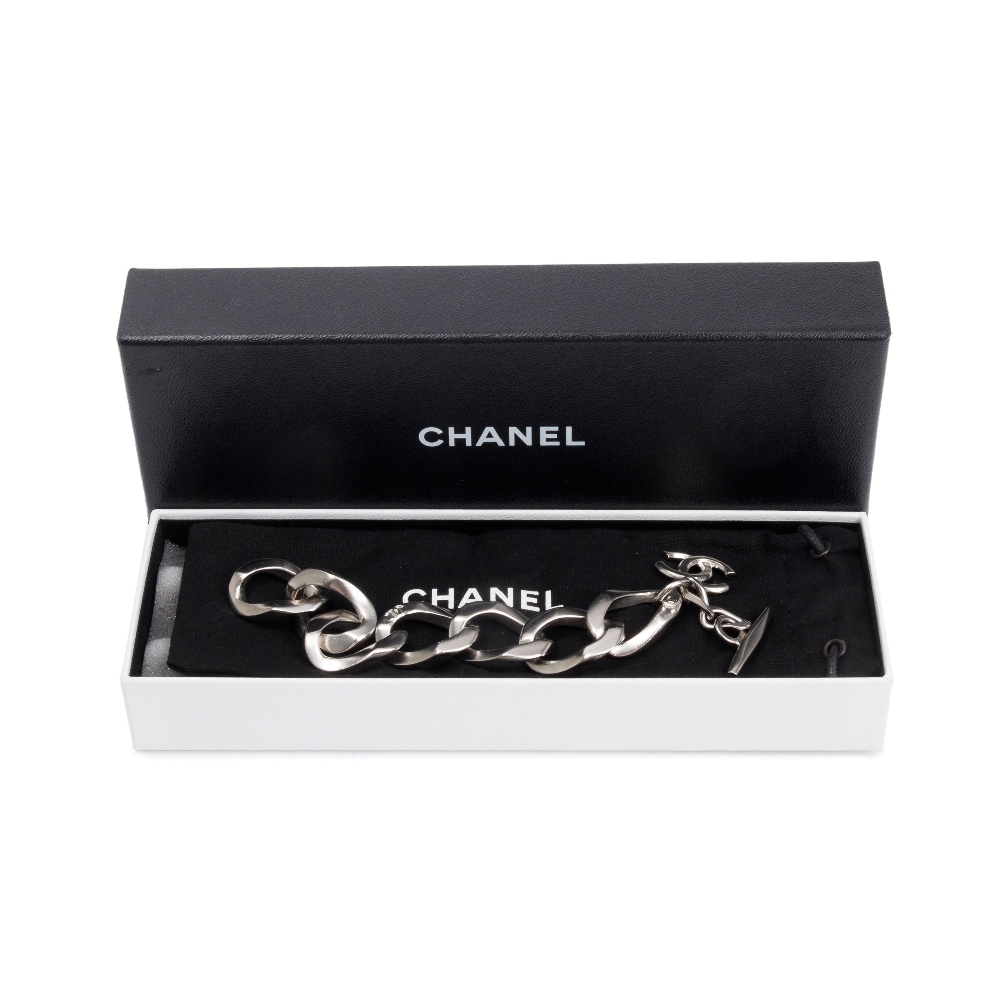 Chanel Palladium Plated CC Chain Link Bracelet w/ Box