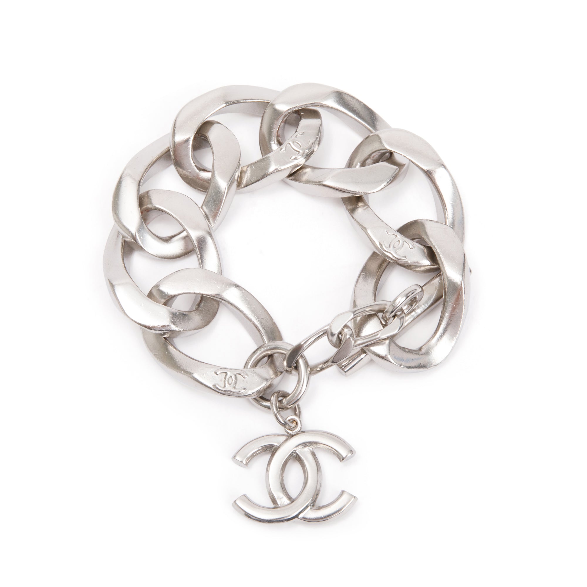 Chanel Palladium Plated CC Chain Link Bracelet w/ Box