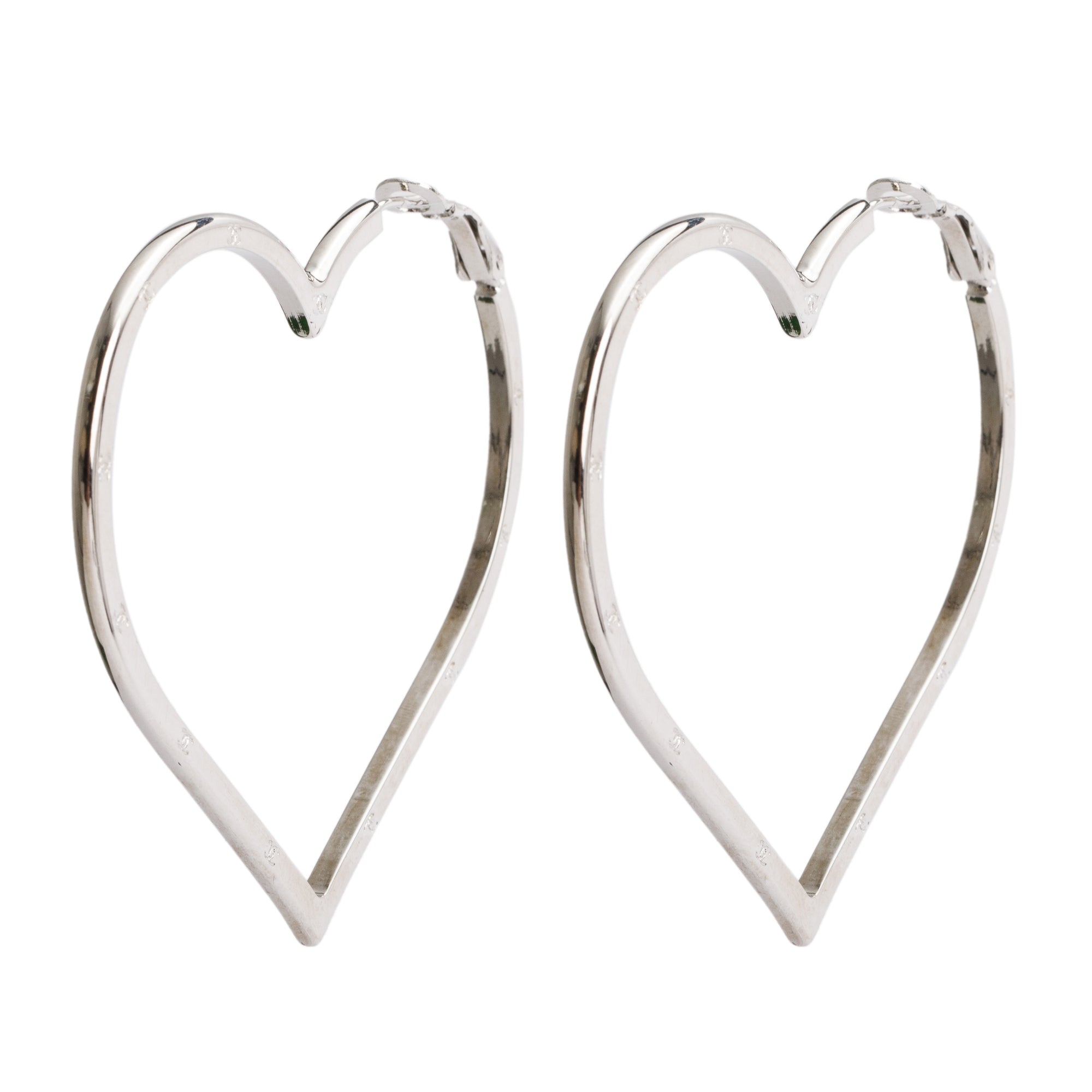 Chanel Palladium Plated CC Heart Hoop Earrings