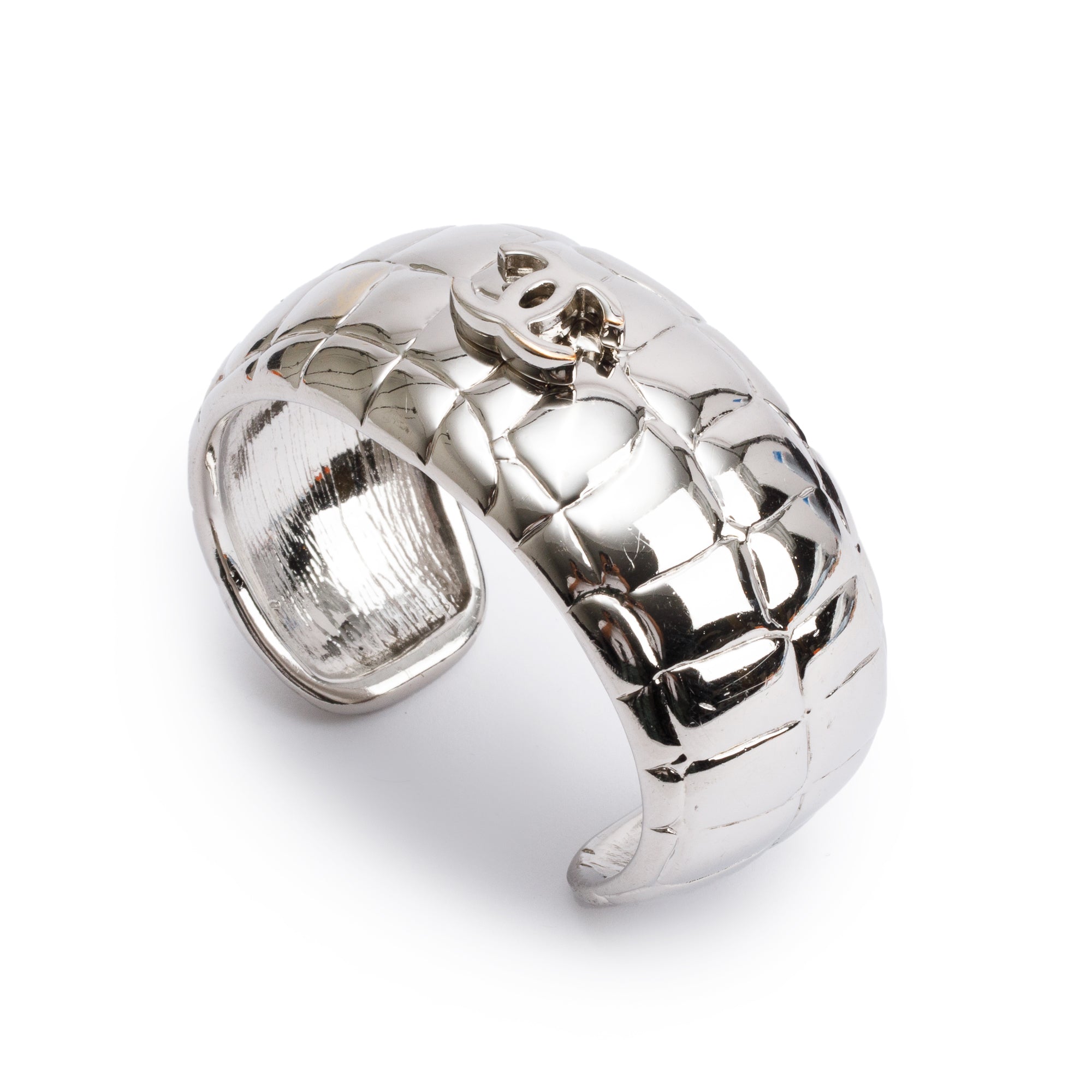 Chanel Palladium Plated Croc Embossed CC Cuff Bracelet w/ Box & Receipt