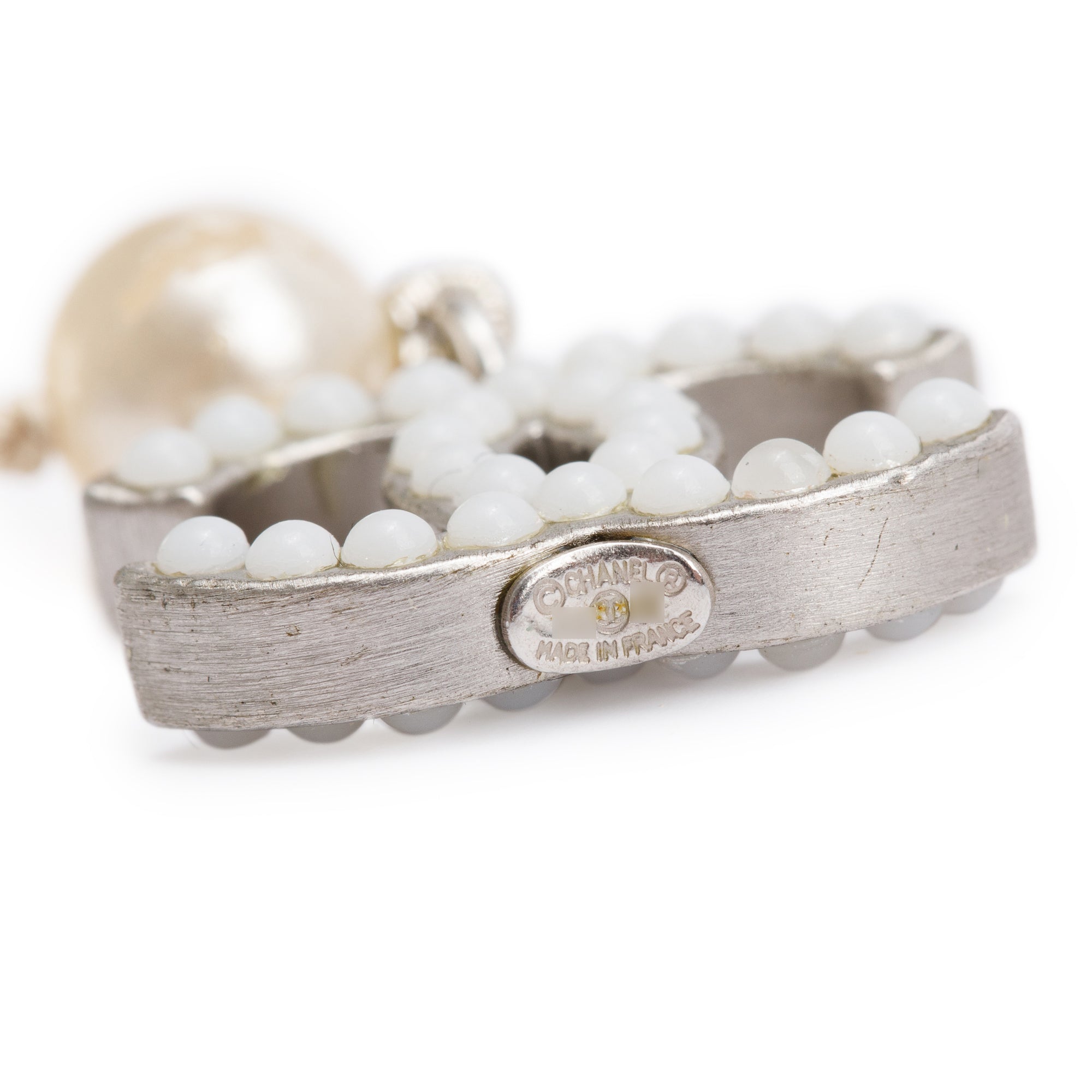 Chanel Palladium-Plated Faux Pearl CC Lariat Necklace