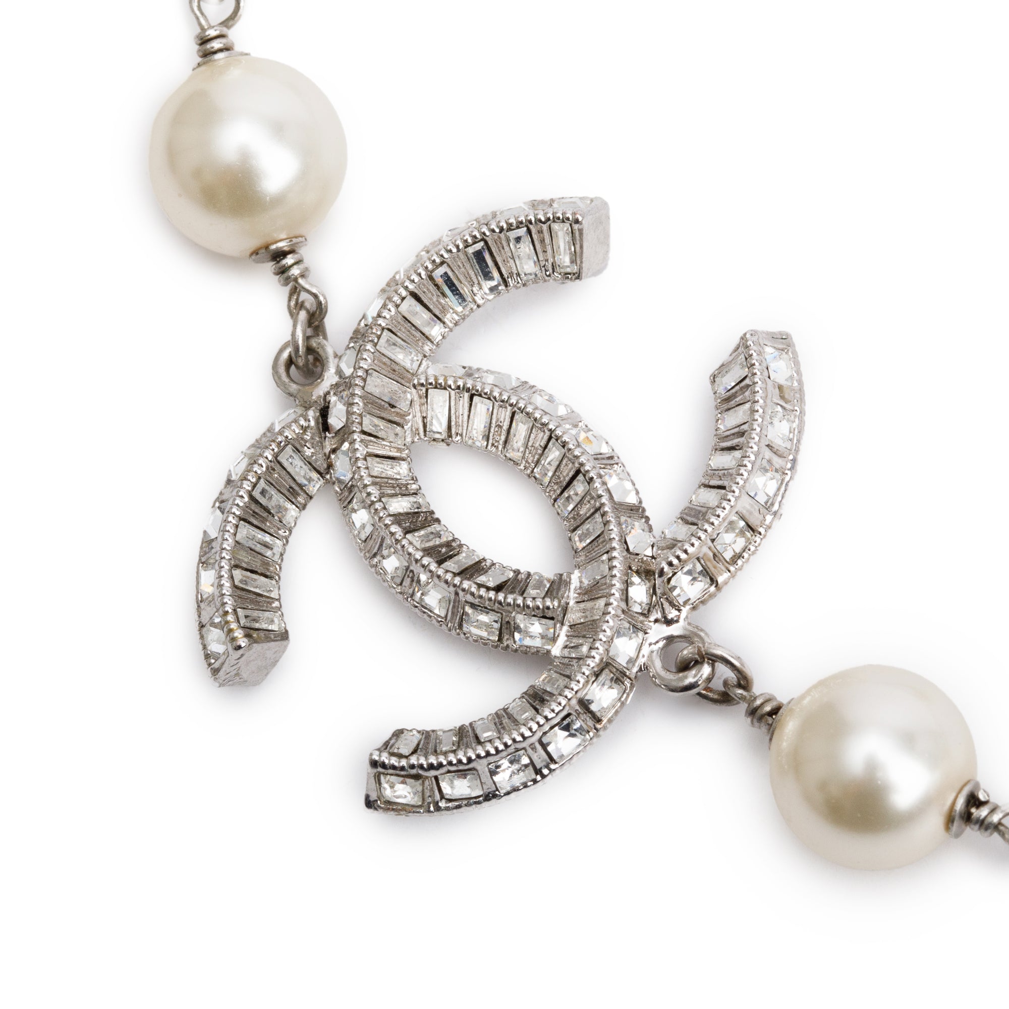 Chanel Palladium-Plated Faux Pearl & Strass CC Collar Necklace w/ Box