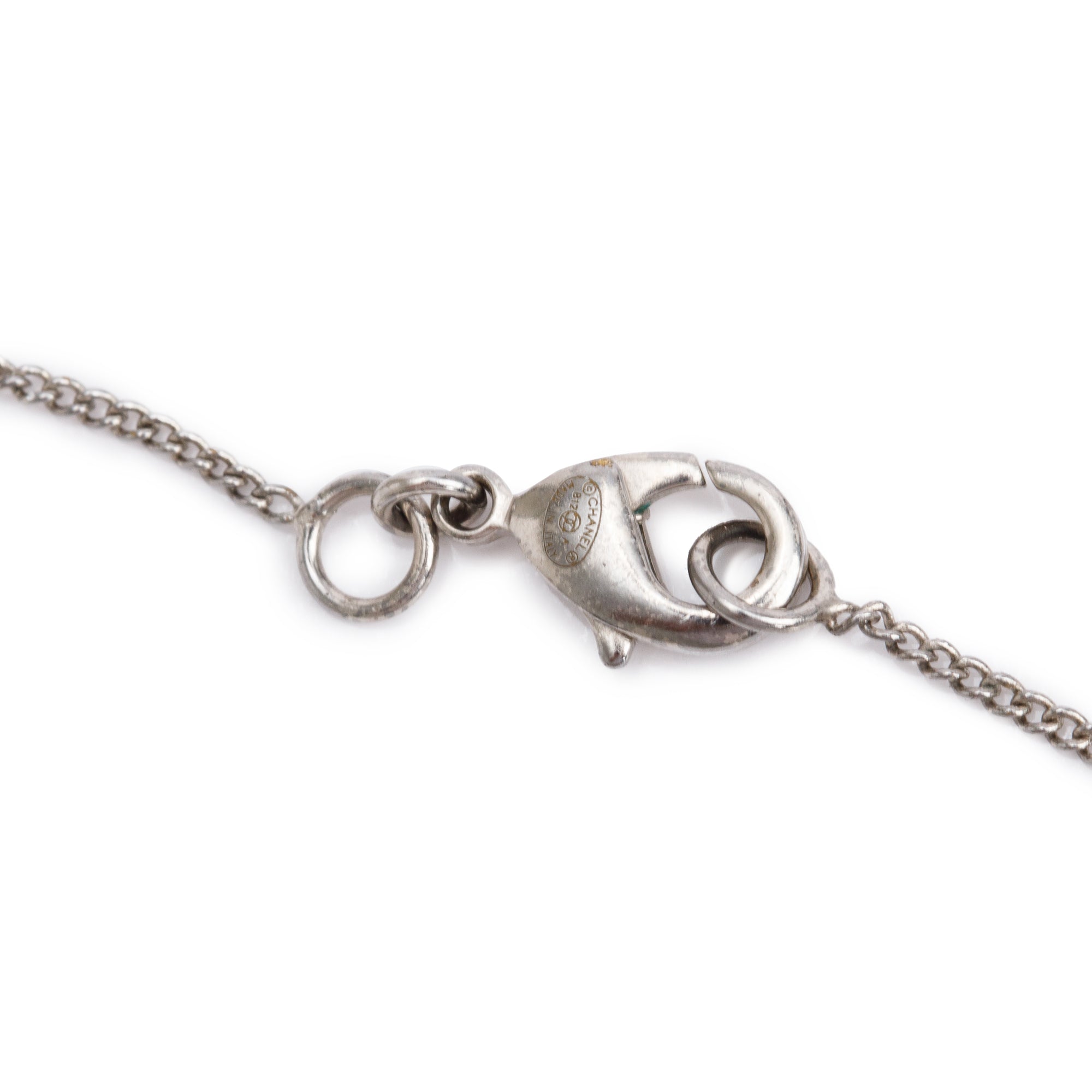 Chanel Palladium-Plated Metal Strass CC Pendant Necklace