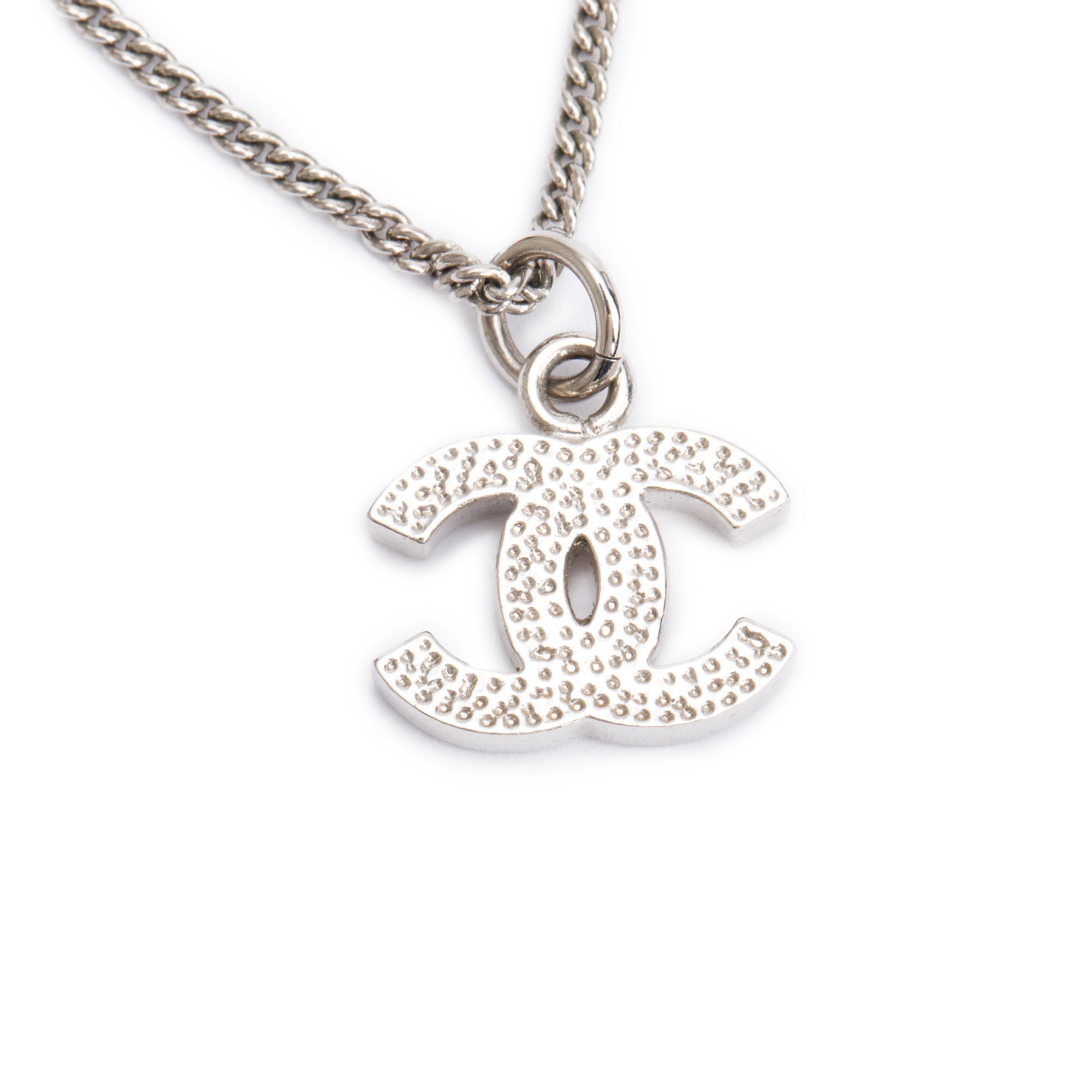 Chanel Palladium-Plated Metal Strass CC Pendant Necklace