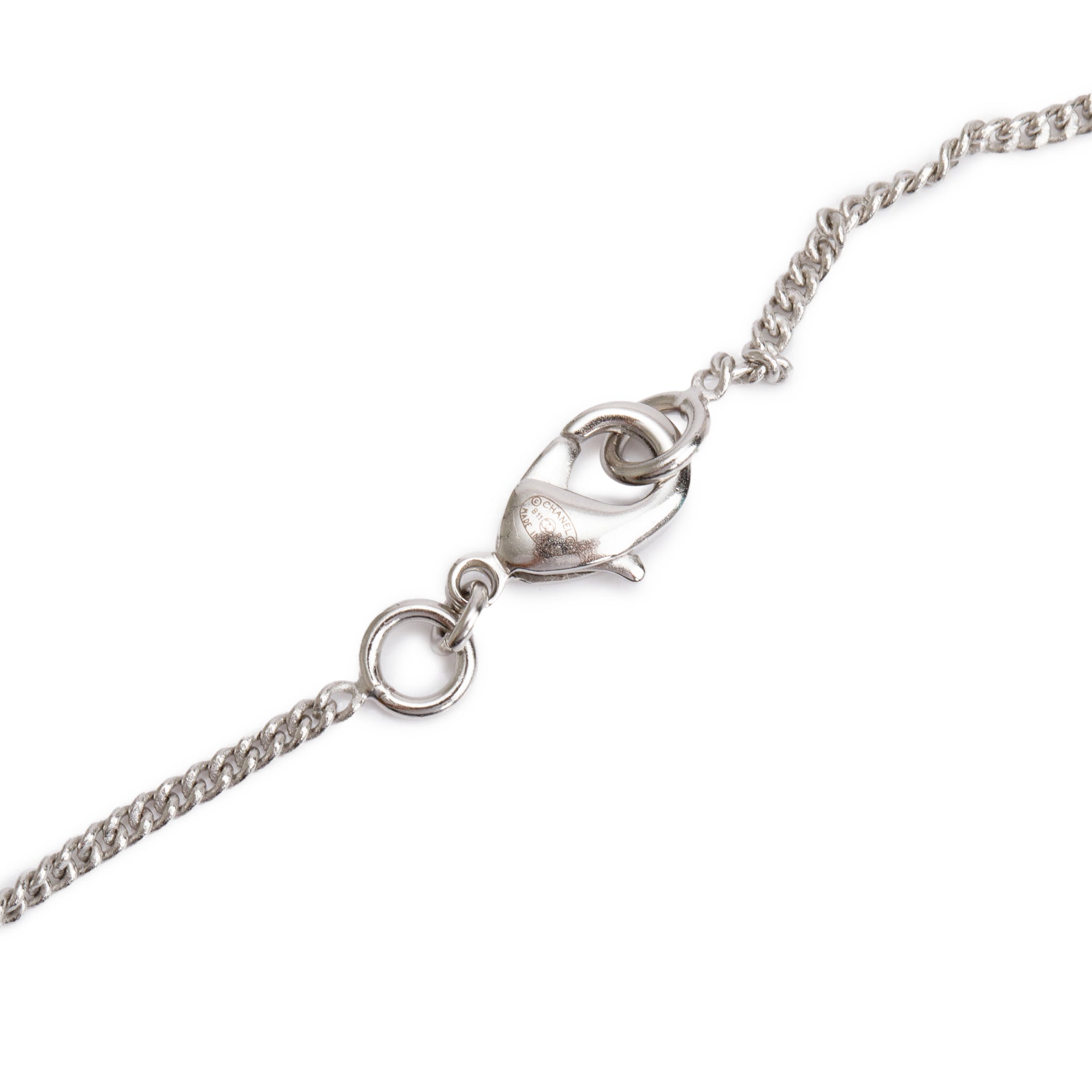 Chanel Palladium-Plated Metal Strass CC Pendant Necklace