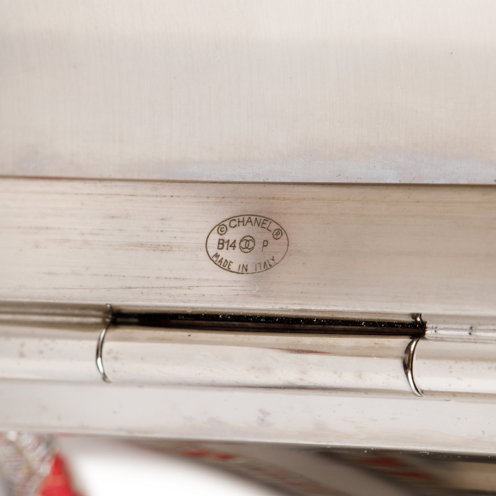 Chanel Palladium Plated Red Tweed CC Cuff Bracelet