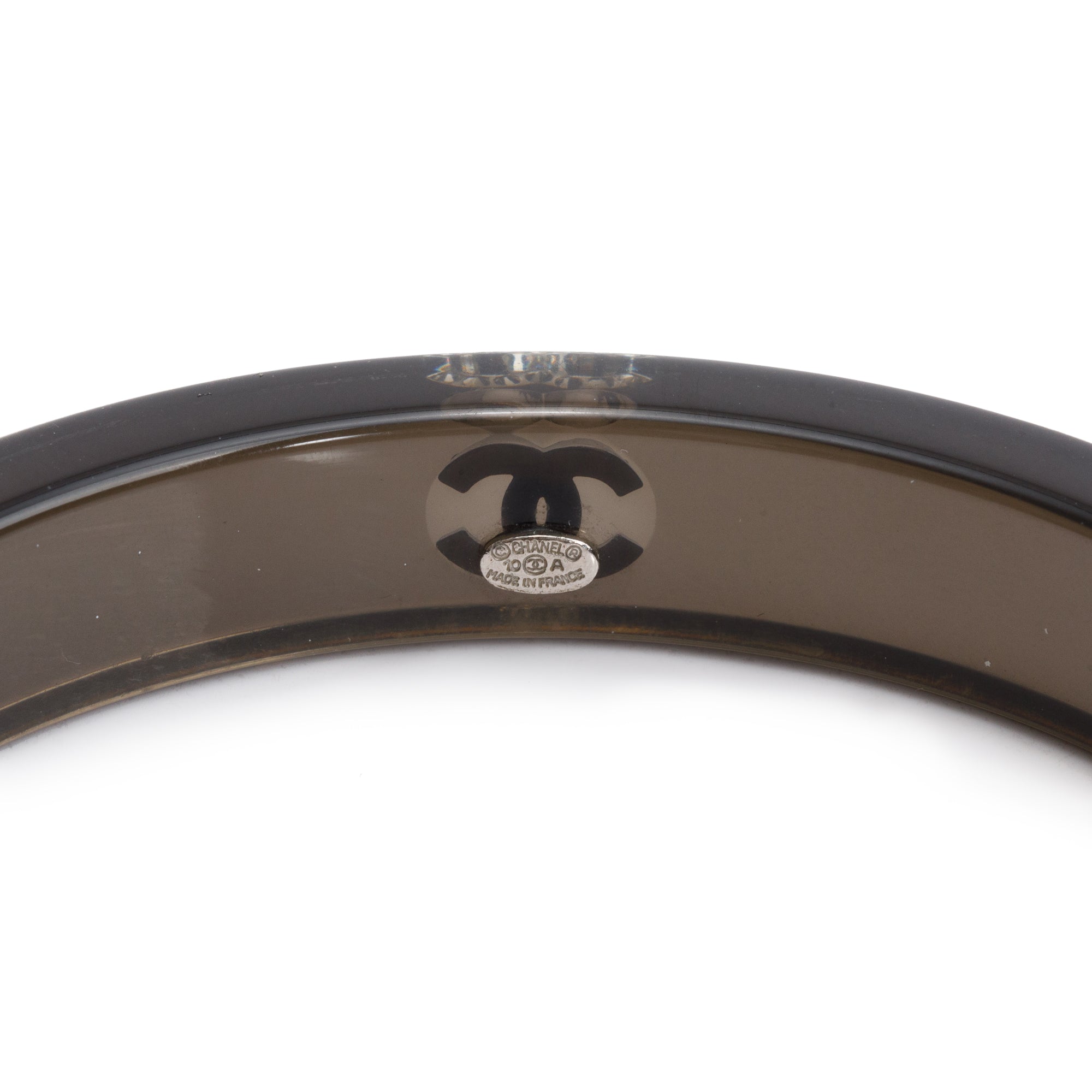 Chanel Palladium Plated Resin CC Bangle Bracelet