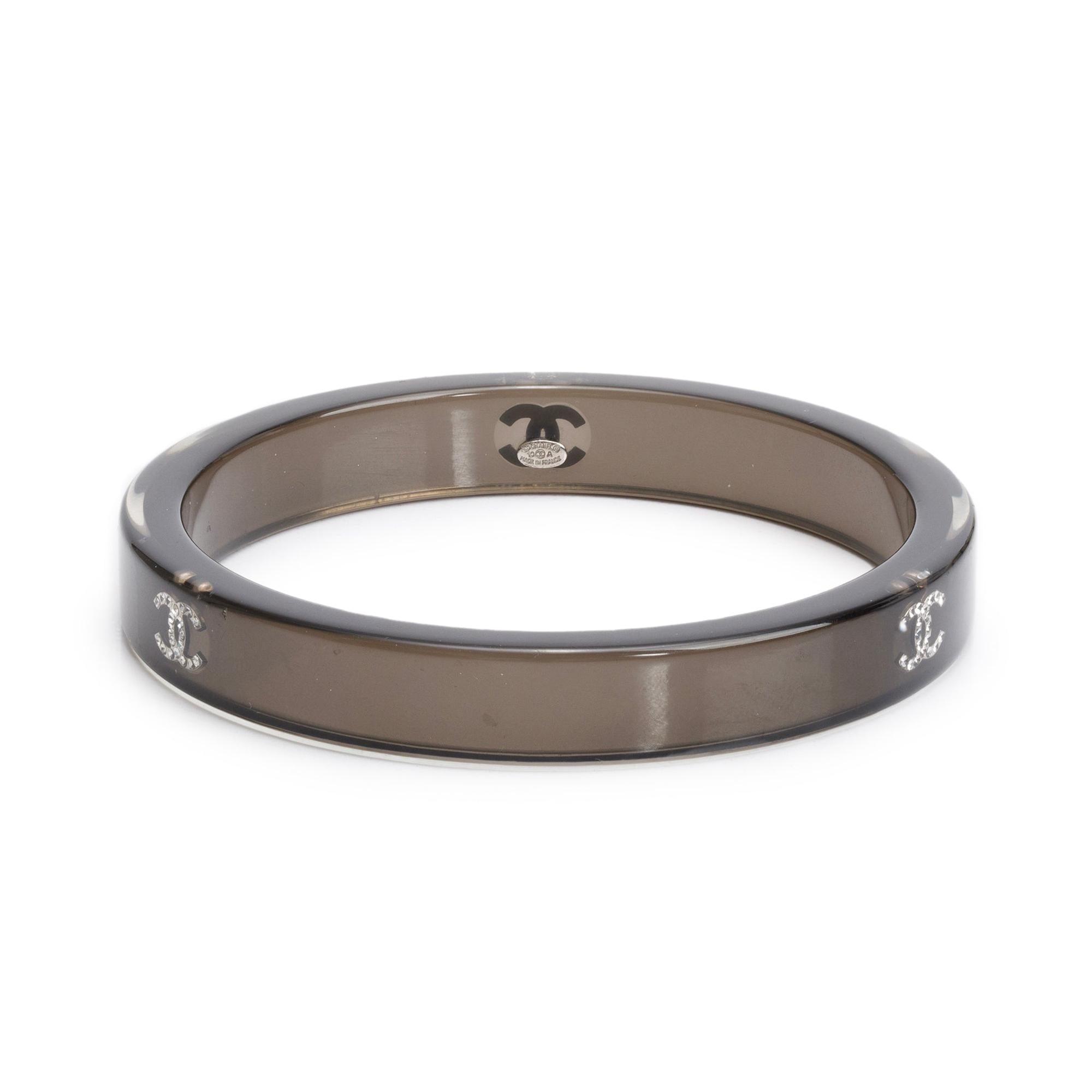 Chanel Palladium Plated Resin CC Bangle Bracelet