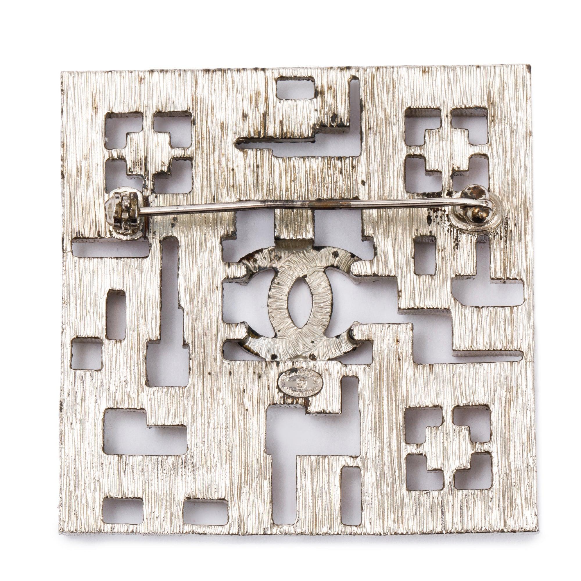 Chanel Palladium Plated Strass CC Square Brooch w/ Box (Gave to Meera)
