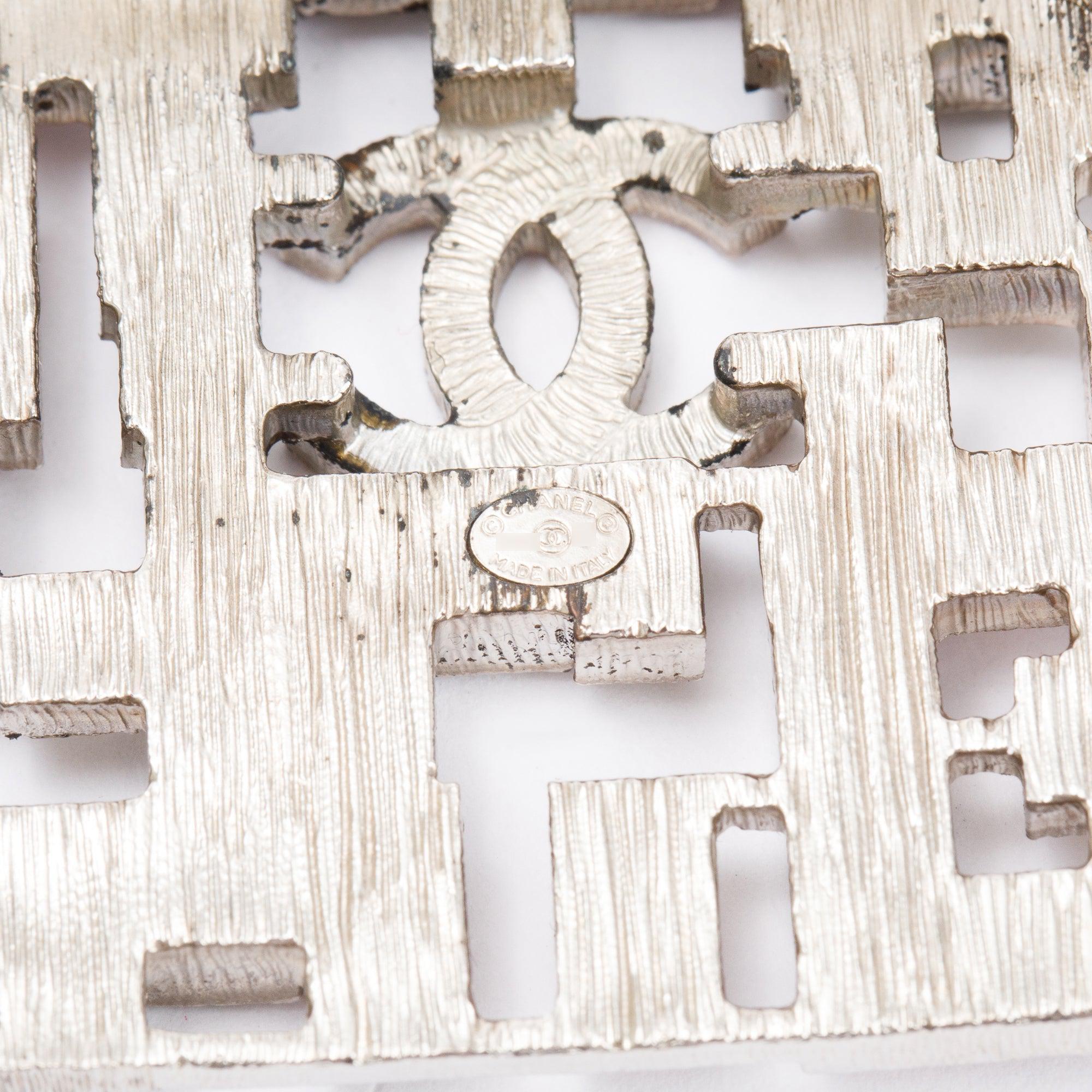 Chanel Palladium Plated Strass CC Square Brooch w/ Box (Gave to Meera)