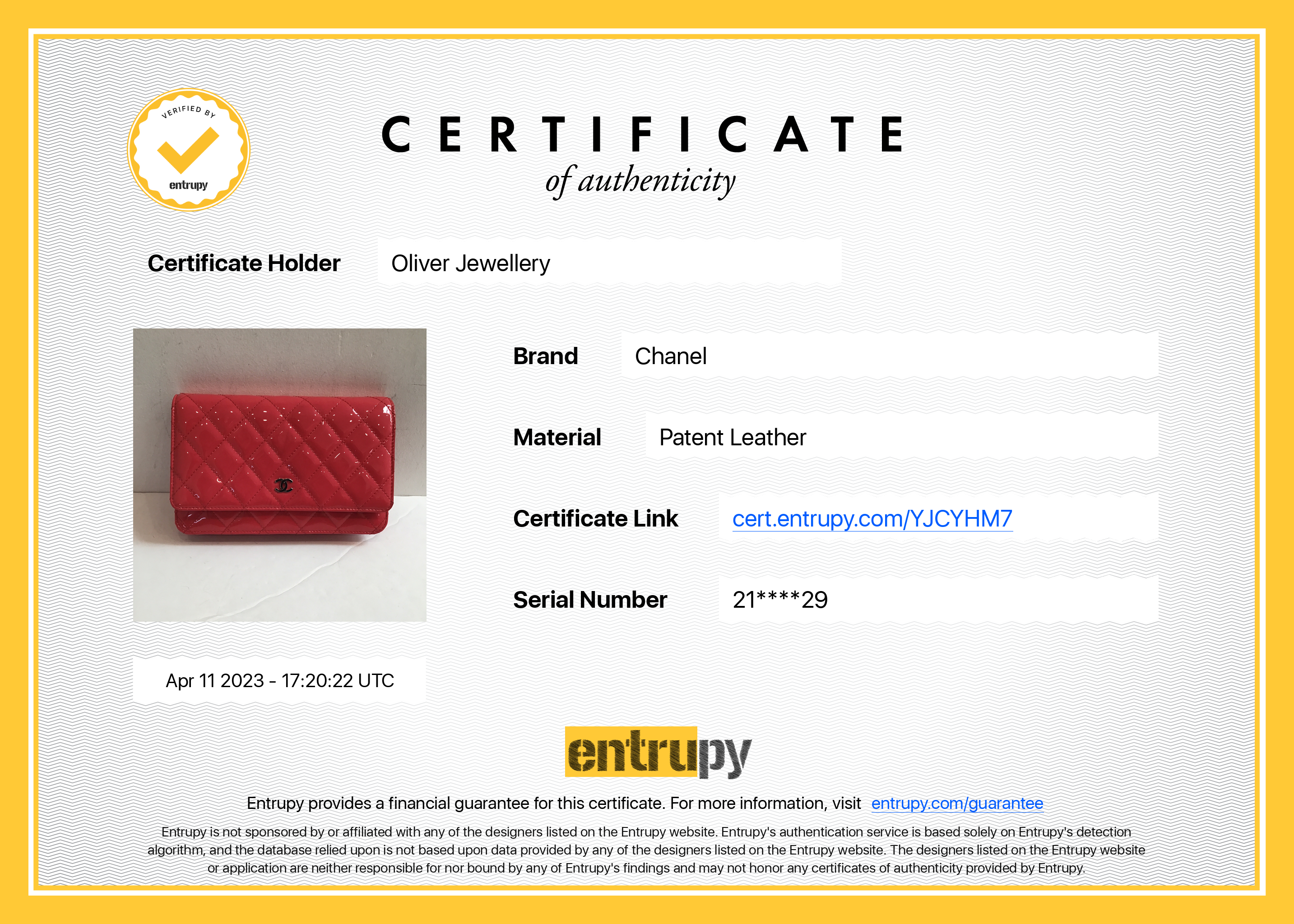 Chanel Patent Leather Classic Wallet on Chain w/ Box & Authenticity Card