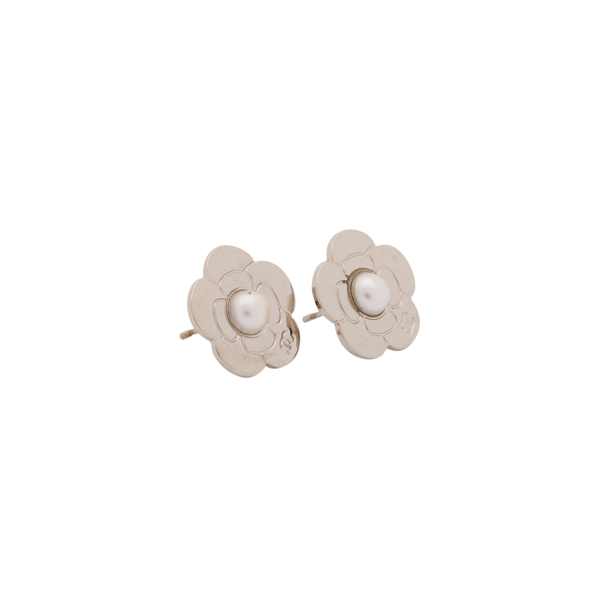 Chanel Pearl CC Camellia Earrings w/ Box