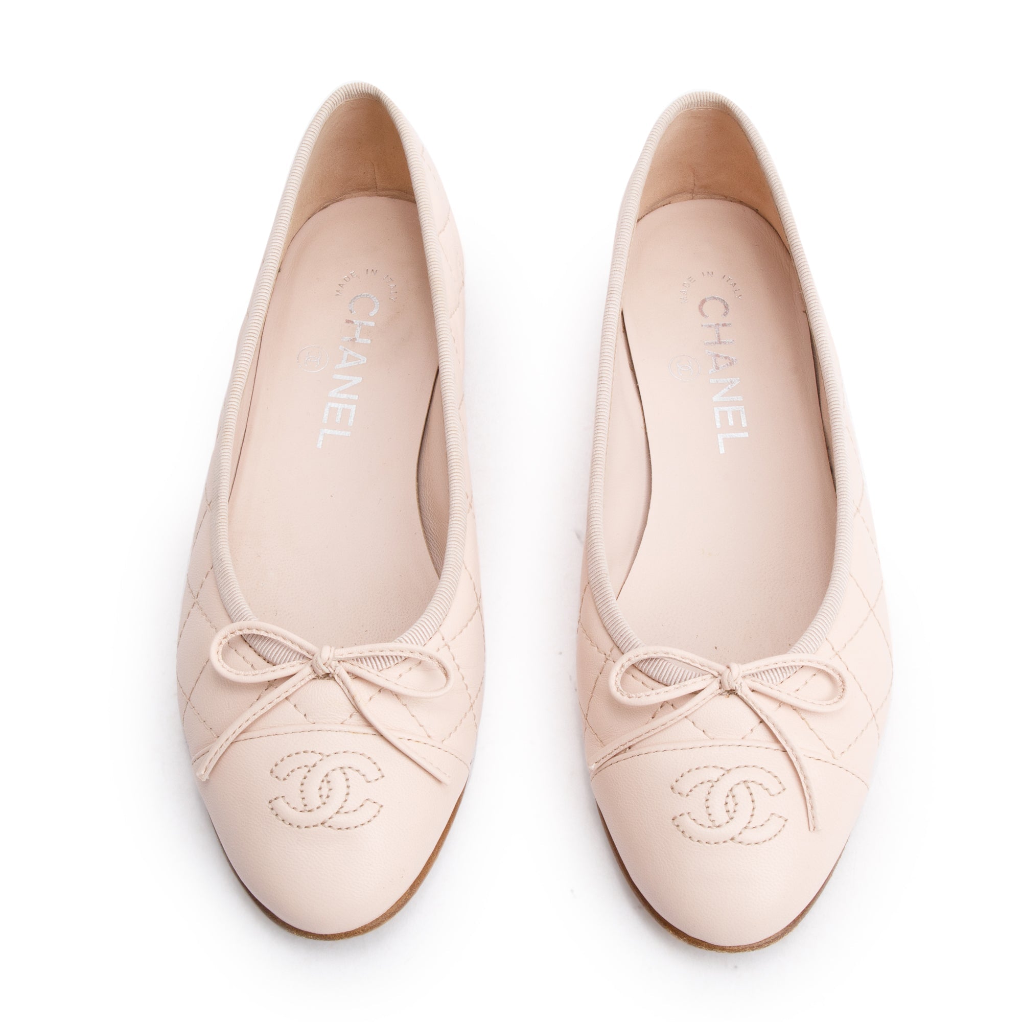 Chanel Pink Calfskin Leather Interlocking CC Logo Flats, Size 37 w/ Box