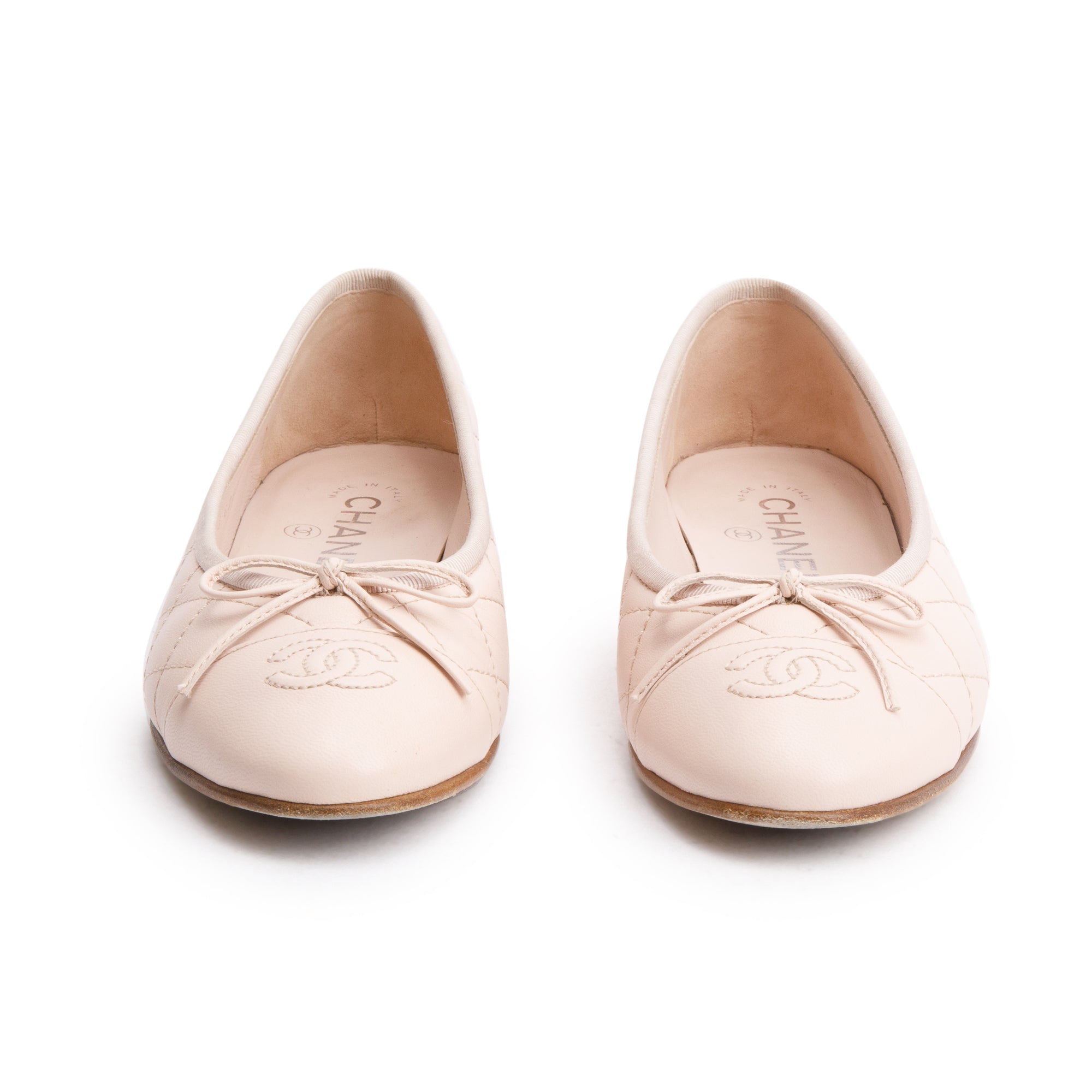 Chanel Pink Calfskin Leather Interlocking CC Logo Flats, Size 37 w/ Box