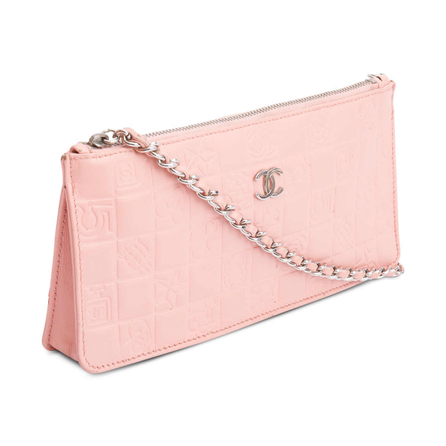 Chanel Pink Calfskin Leather Precious Symbol Pochette w/ Authenticity Card