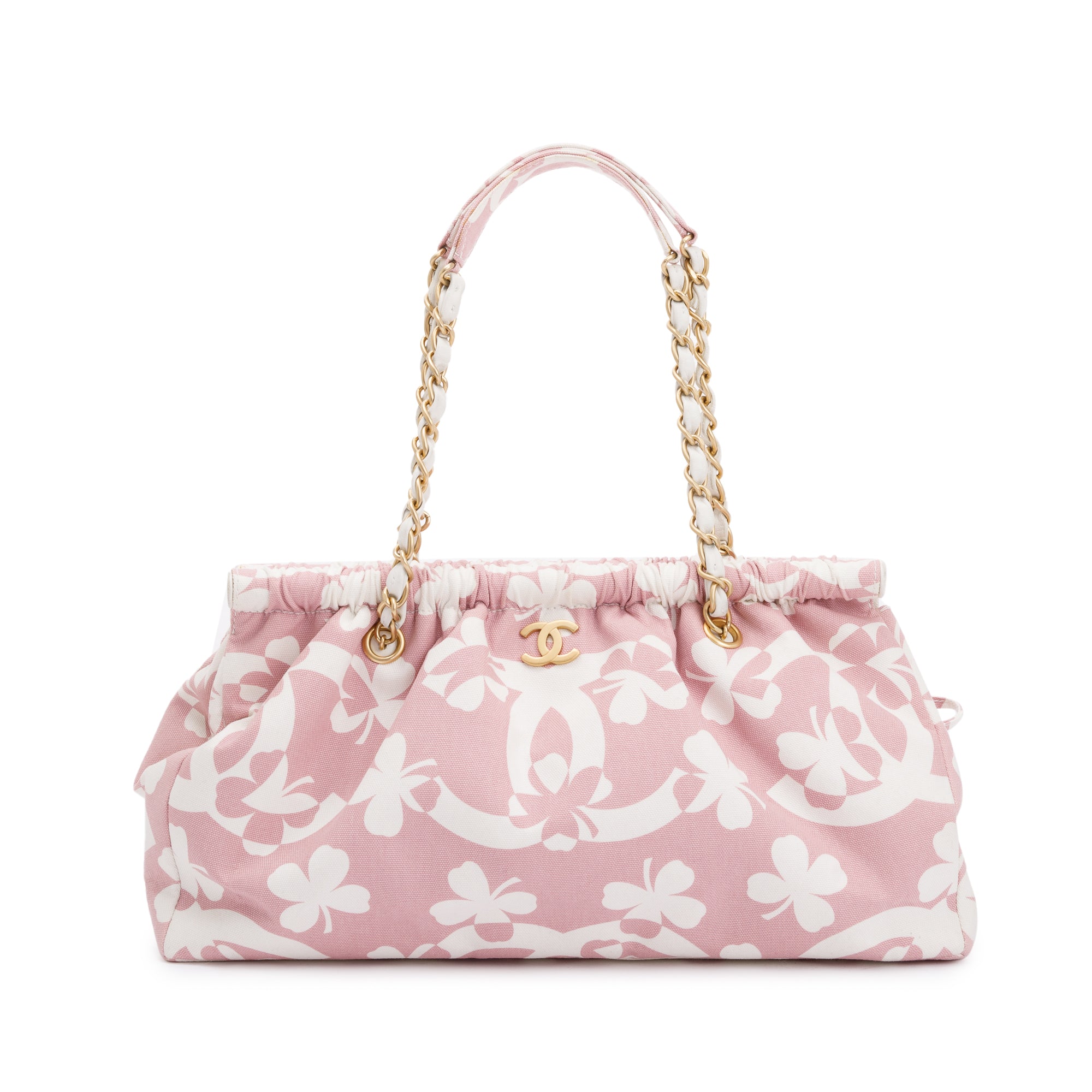 Chanel Pink Canvas Clover Print Frame Bag w/ Pouch