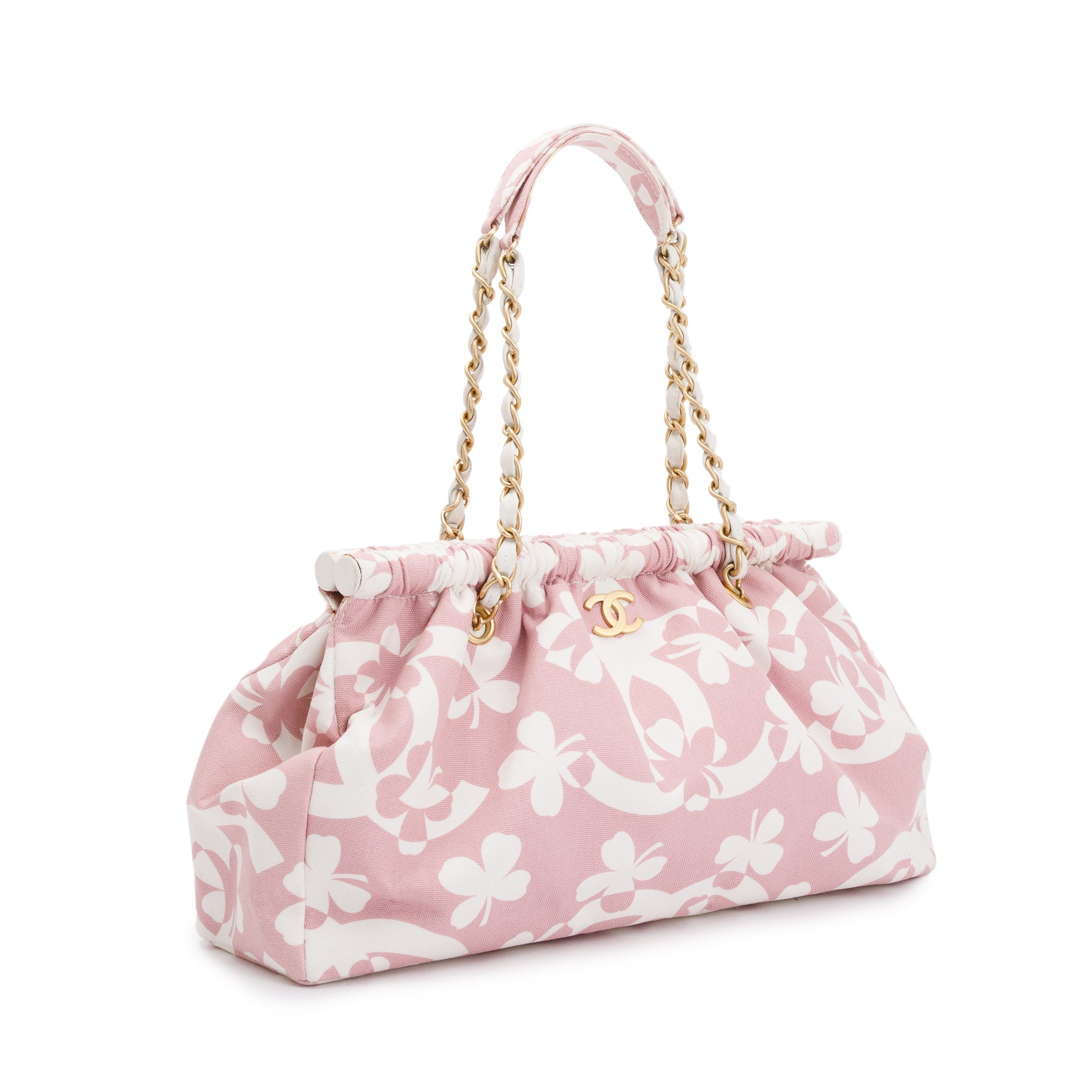 Chanel Pink Canvas Clover Print Frame Bag w/ Pouch