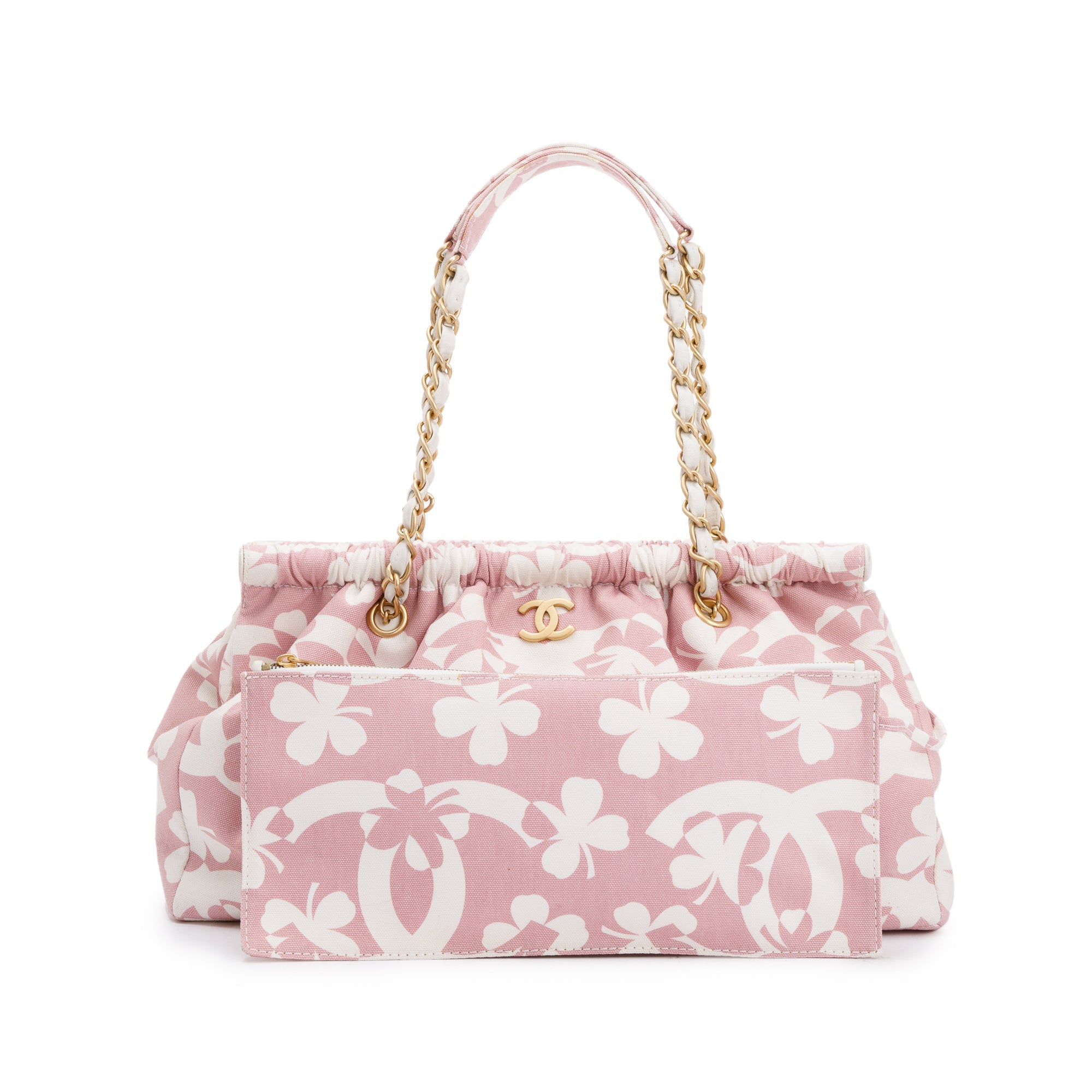Chanel Pink Canvas Clover Print Frame Bag w/ Pouch