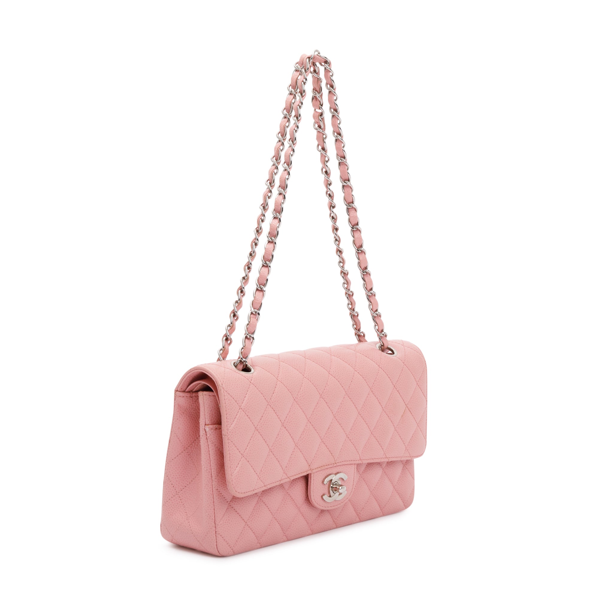 Chanel Pink Caviar Classic Medium Double Flap Bag w/ Authenticity Card